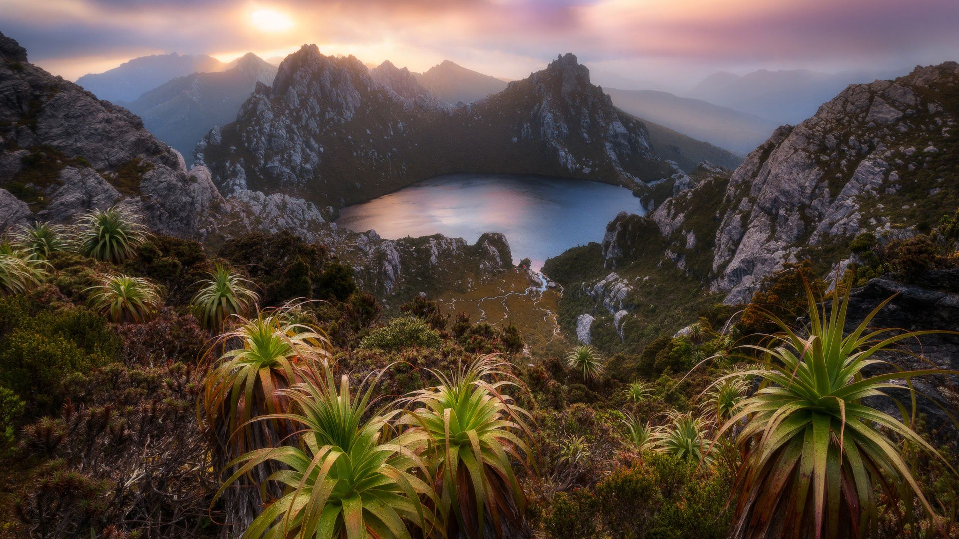 1920x1080 Australia Lake Oberon Landscape Mountain Tasmania Western Arthurs HD Nature Wallpaper