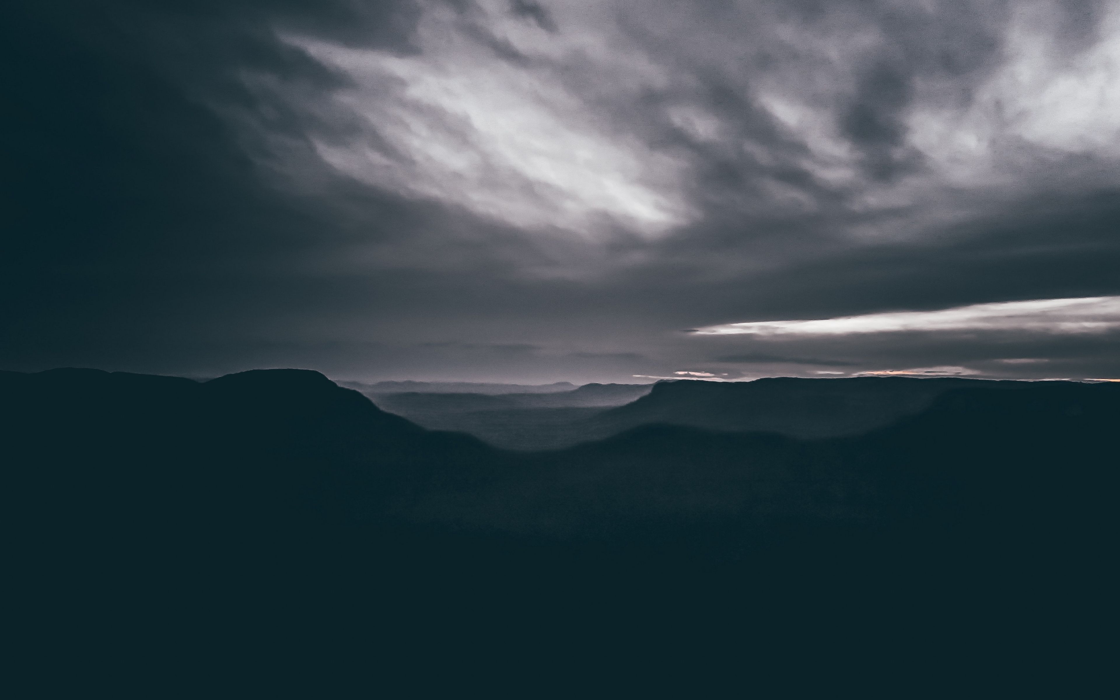 3840x2400 Download wallpaper 3840x2400 mountains, clouds, dark, national park, blue mountains, australia 4k ultra HD 16:10 HD background