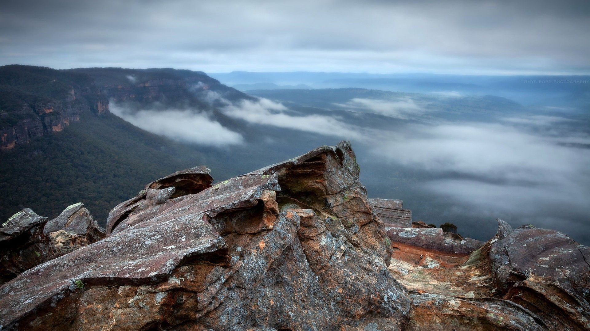 1920x1080 Australia Blue Mountains With Clouds And Fog HD Nature Wallpaper