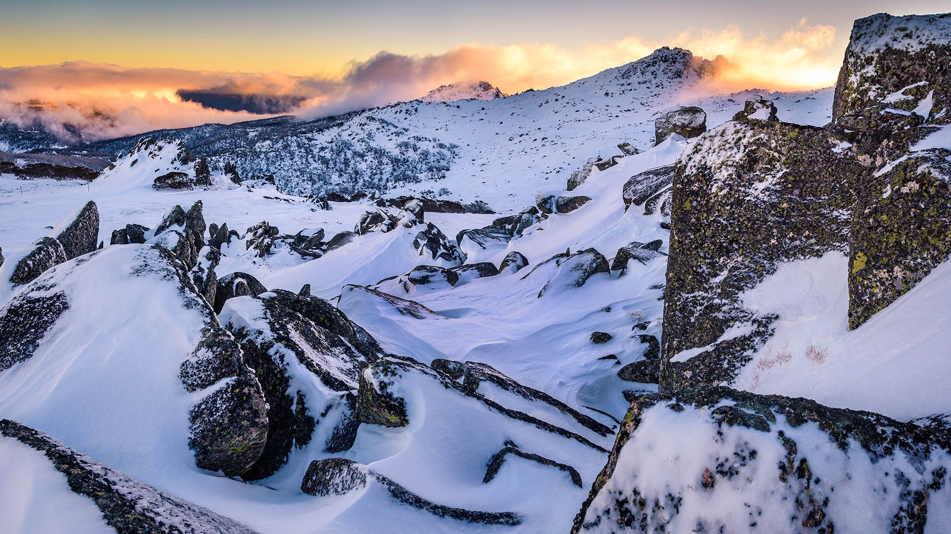 1920x1080 Winter sunset at the highest mountain of Australia, Kosciuszko National Park, New South Wales. Windows Spotlight Image