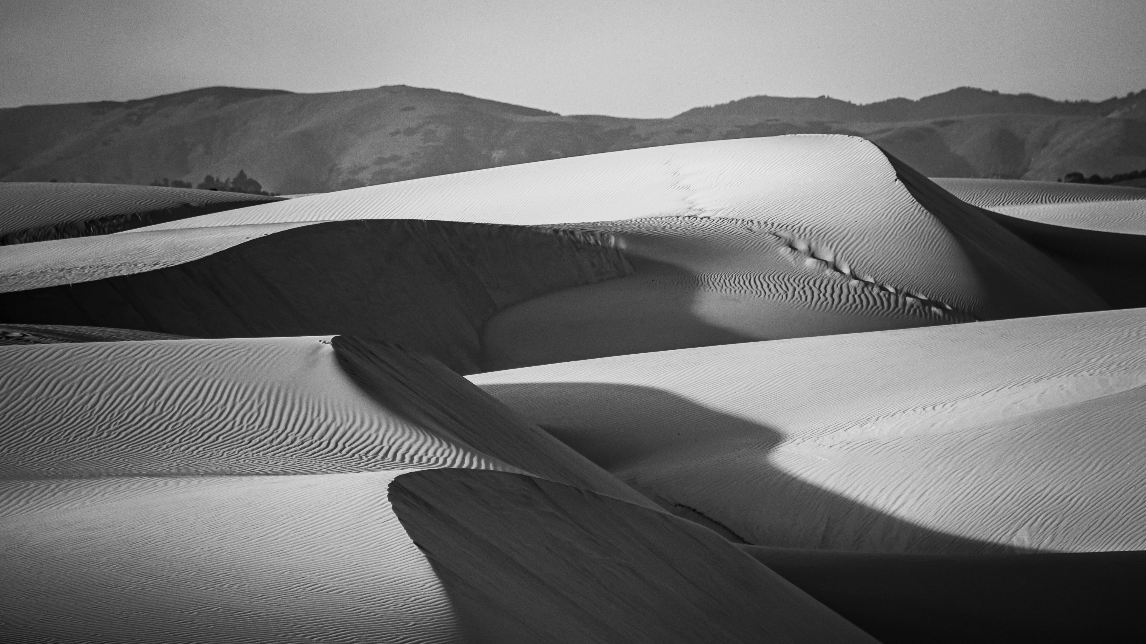 3840x2160 Black And White Image Of Dunes Desert Sand Reflection 4K HD Nature Wallpaper