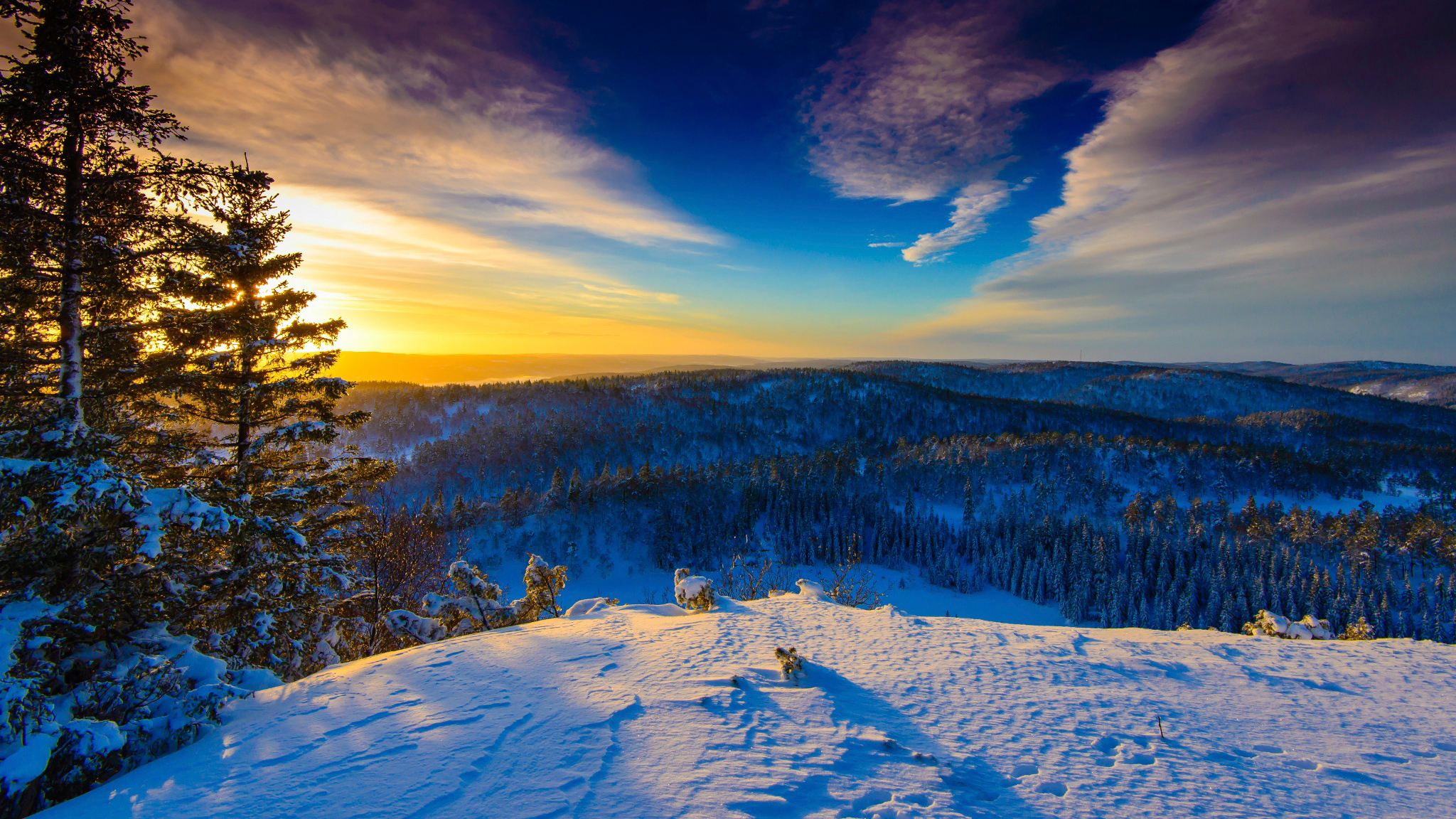 2048x1152 Wallpaper winter, Norway, Sunny day for mobile and desktop, section природа, resolution 2048x1152