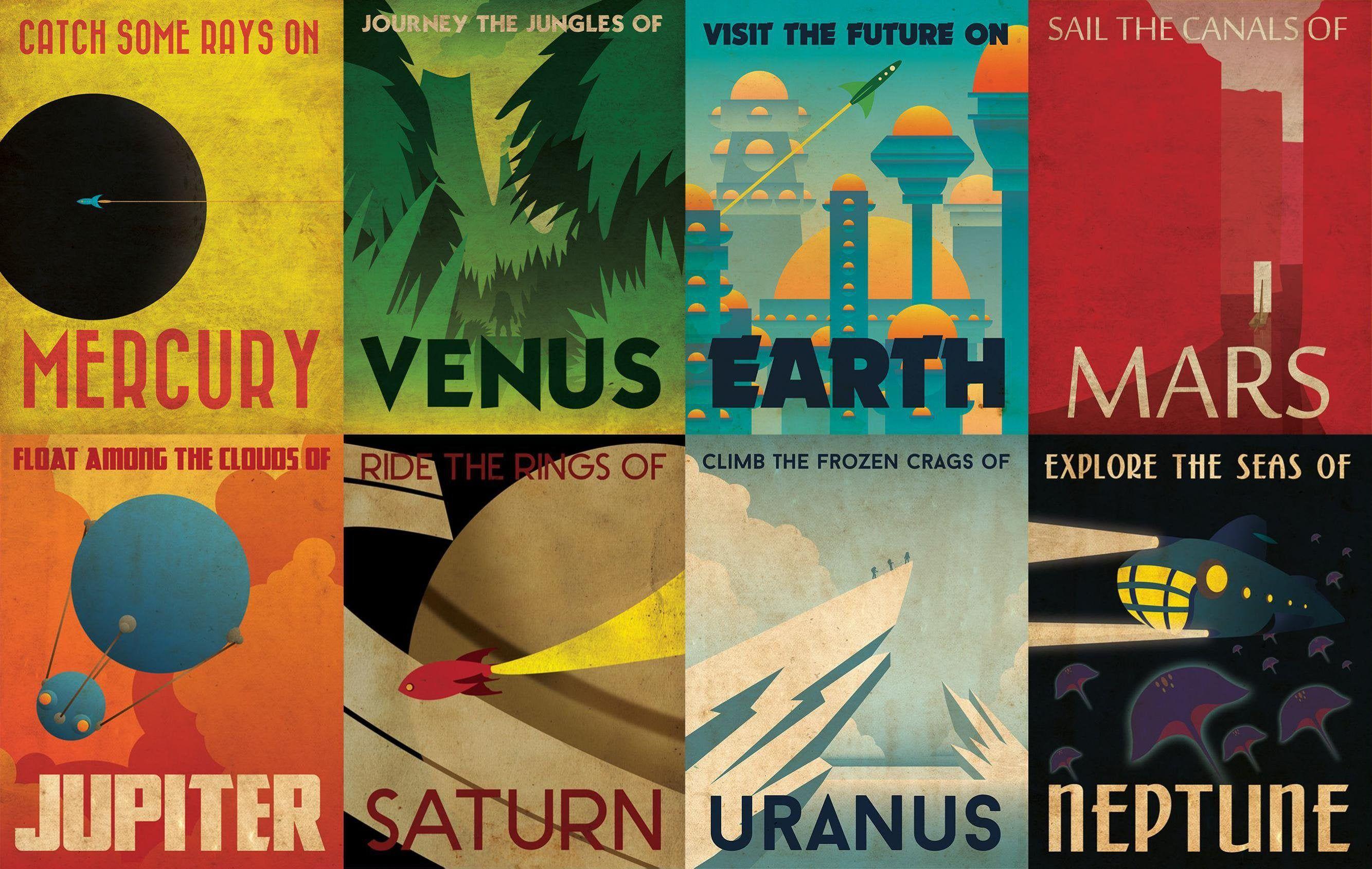 2667x1690 Made a wallpaper out of the Planetary Travel posters!