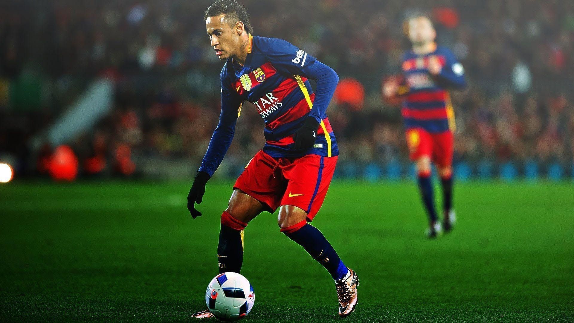1920x1080 Neymar Is Playing In Ground Wearing Blue Red Sports Dress HD Neymar Wallpaper