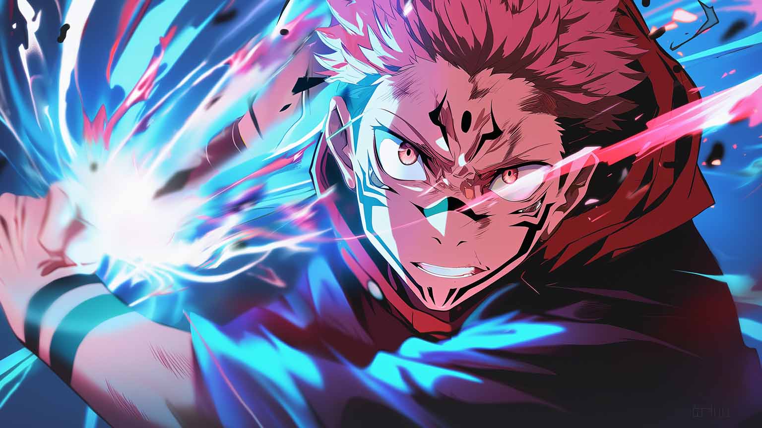1536x864 Free Jujutsu Kaisen Yuji Close Up Cursed Marks Wallpaper