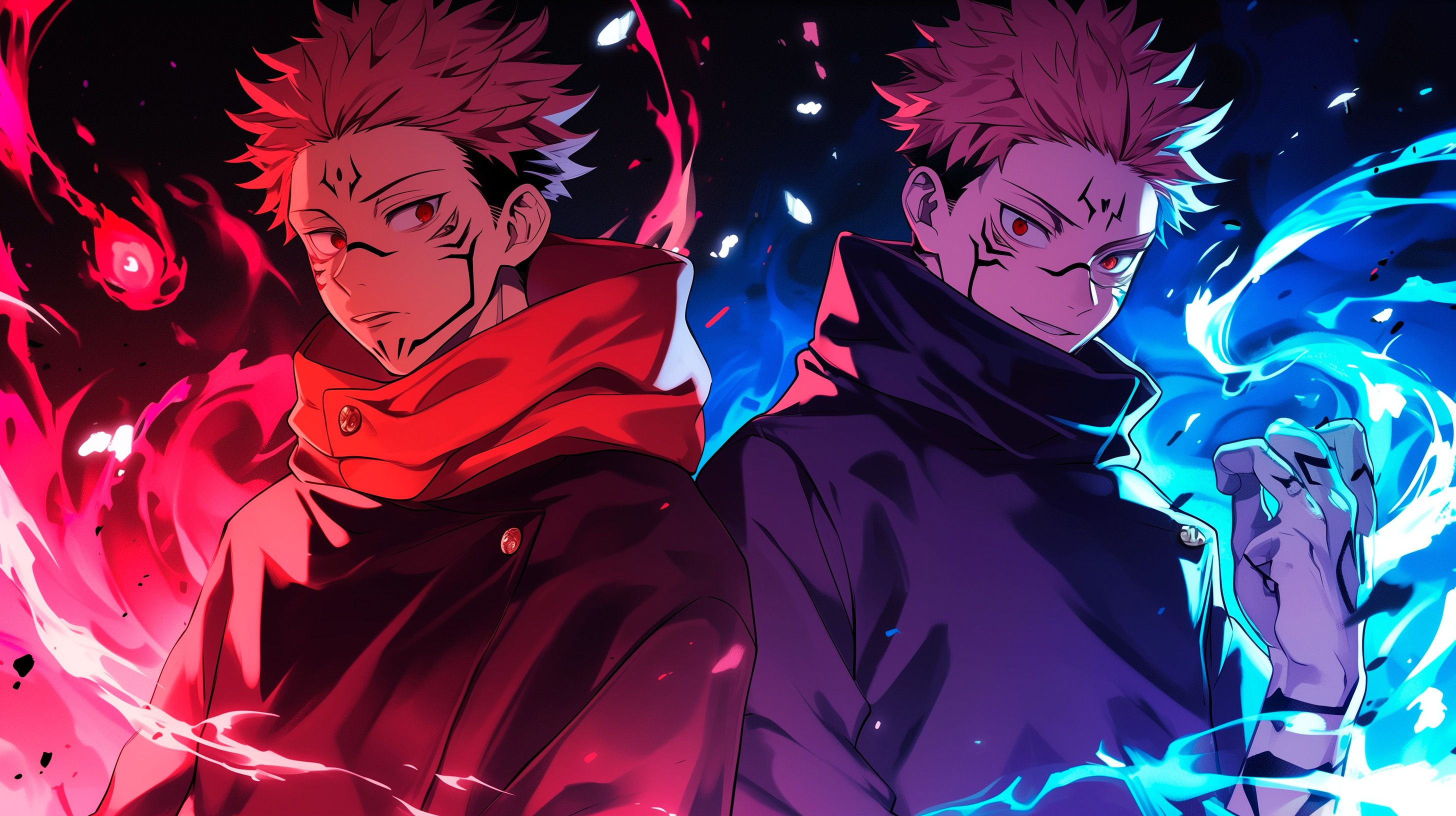 2912x1632 Jujutsu Kaisen Itadori Dual Aura 4K Wallpaperx1632