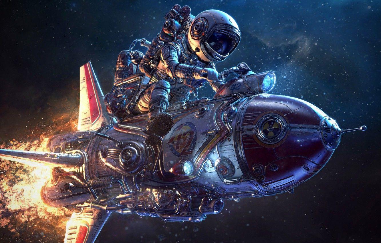 1332x850 Wallpaper flame, astronaut, flight, camera, Retrofuturist image