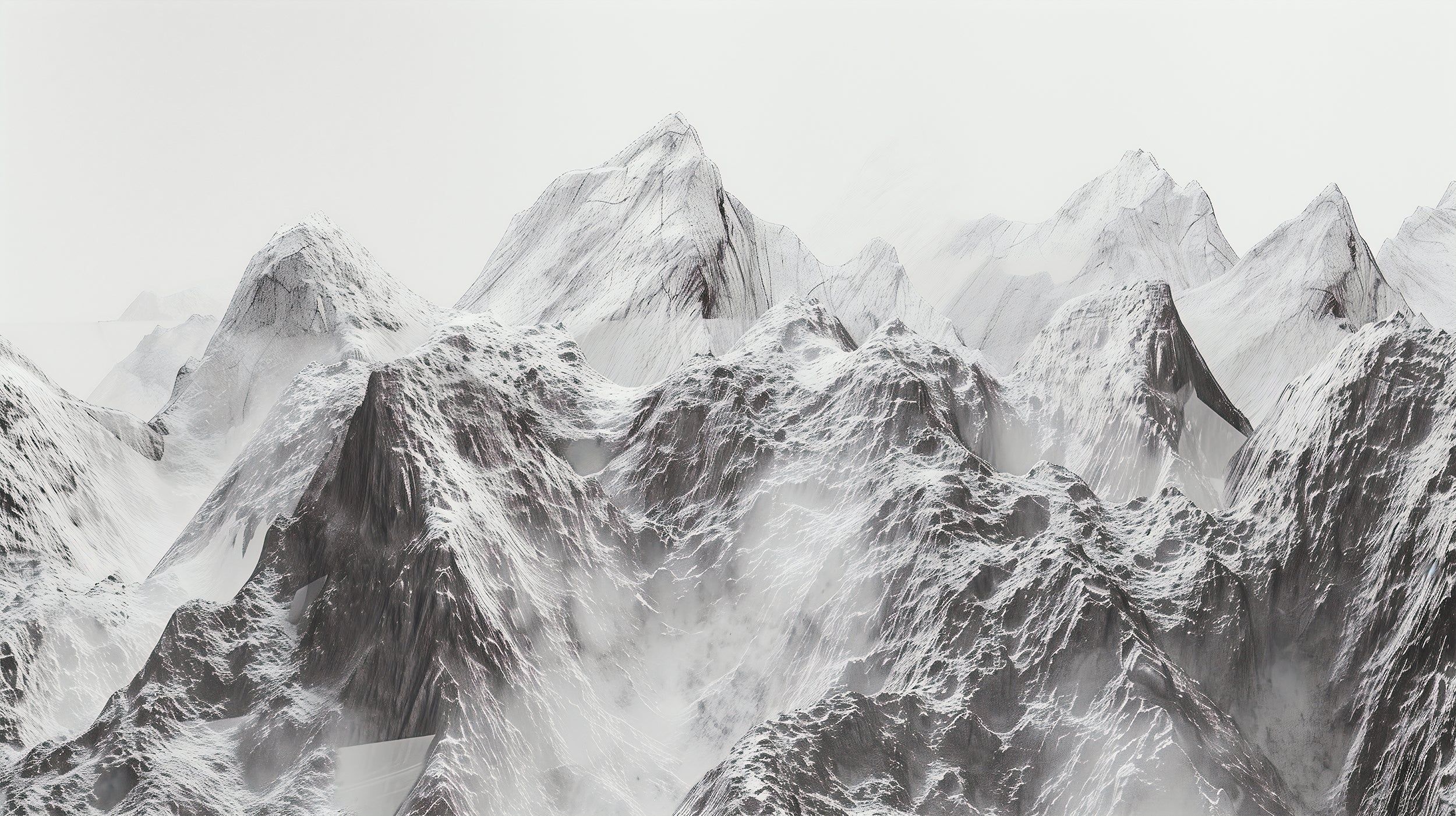 2500x1401 Grey and White Mountain Wallpaper, Peel and Stick Snowy Mountains Mural, Removable Abstract Foggy Nature Wall Decor & stick / Small sample 8 W