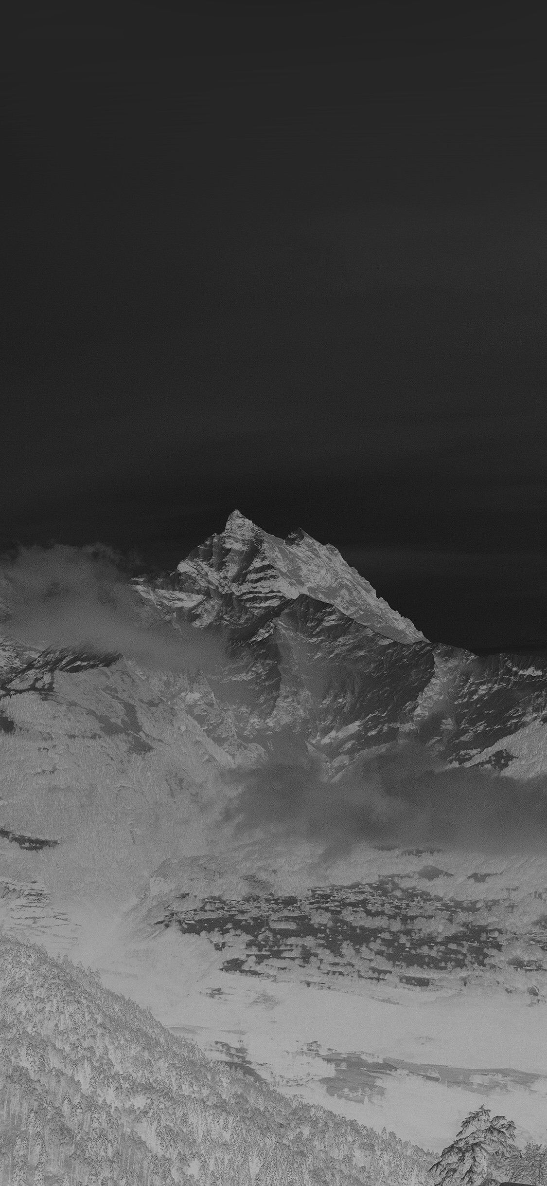 1125x2436 Cold Mountain Snow Nomore Nature Cloud Dark iPhone Wallpaper