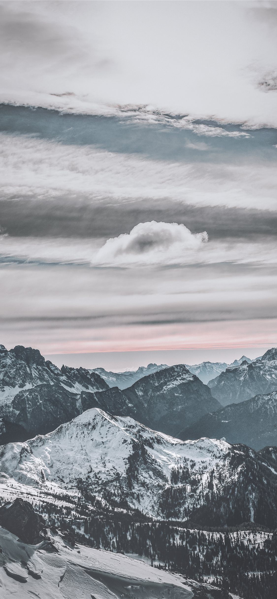 1125x2436 snow capped mountains under white sky iPhone X Wallpaper Free Download