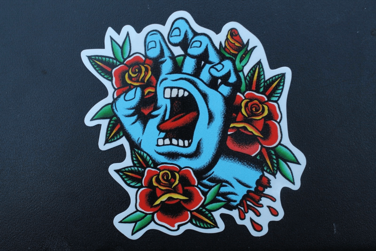 1200x800 Santa Cruz Skateboards Screaming Hand Tattoo Rose Clear OG Skateboarding STICKER