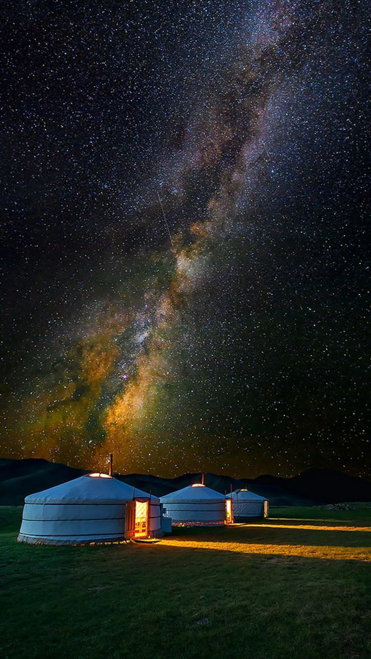 736x1308 Mongolian Yurt Camp Milky Way Stars iPhone 8 Wallpaper