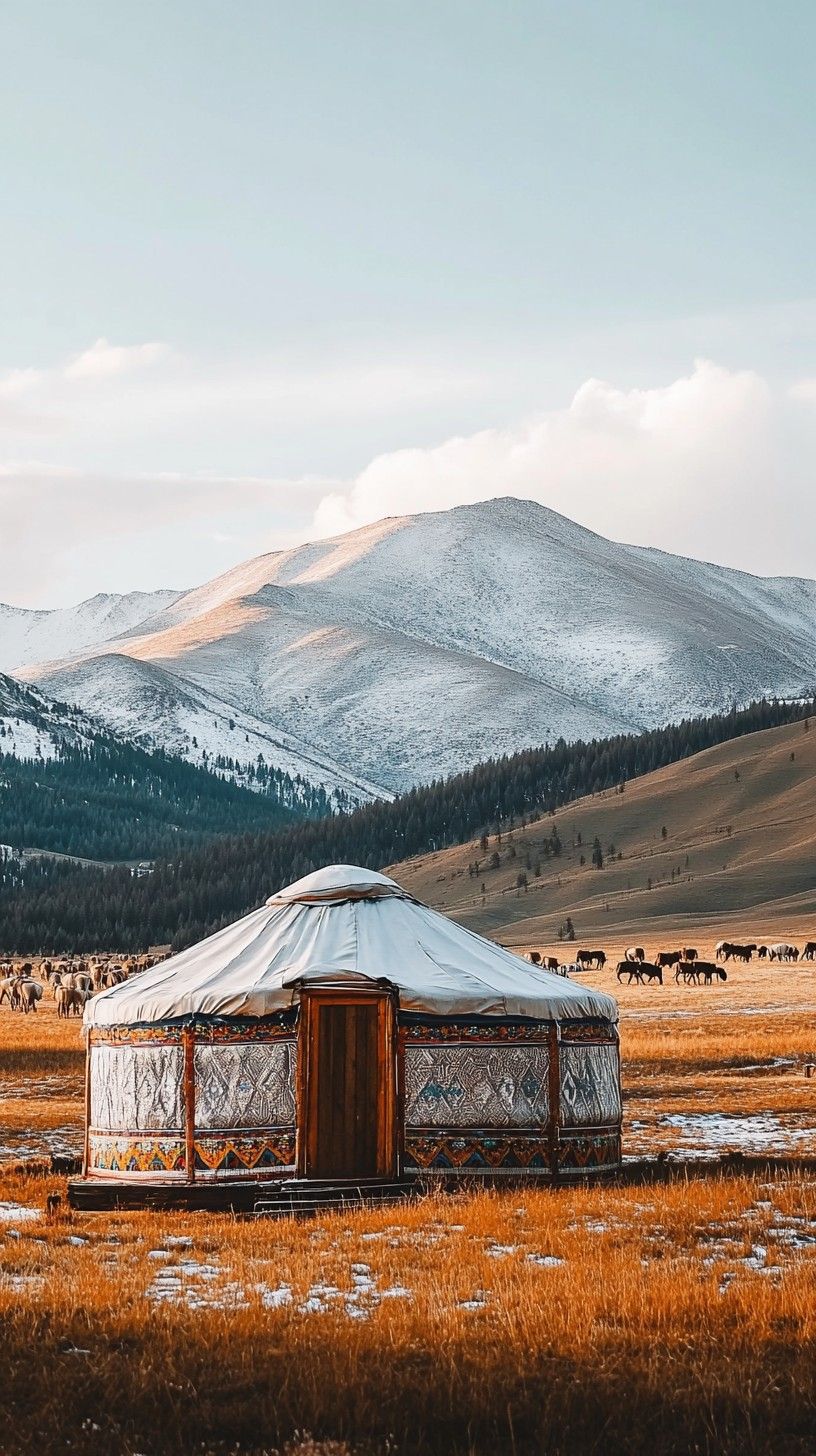 816x1456 Free Yurt Village Hills Image, Greenery, Village