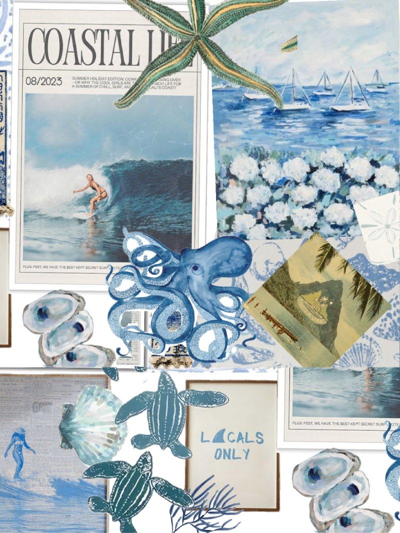 800x1066 Blue Coastal Aesthetic Collage Lock Screen iPad Wallpaper Background