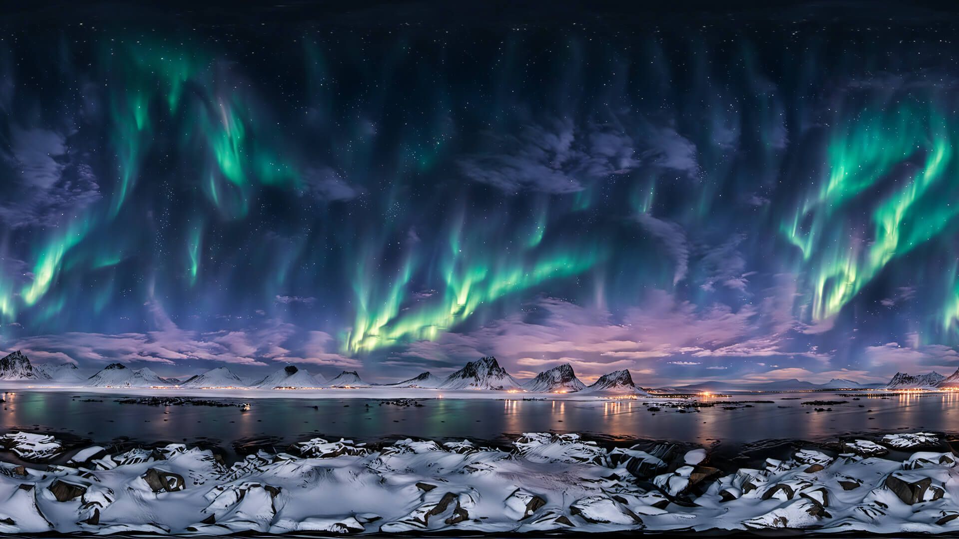 1920x1080 HDRI Aurora Borealis Equirectangular Panoramas 3D Render