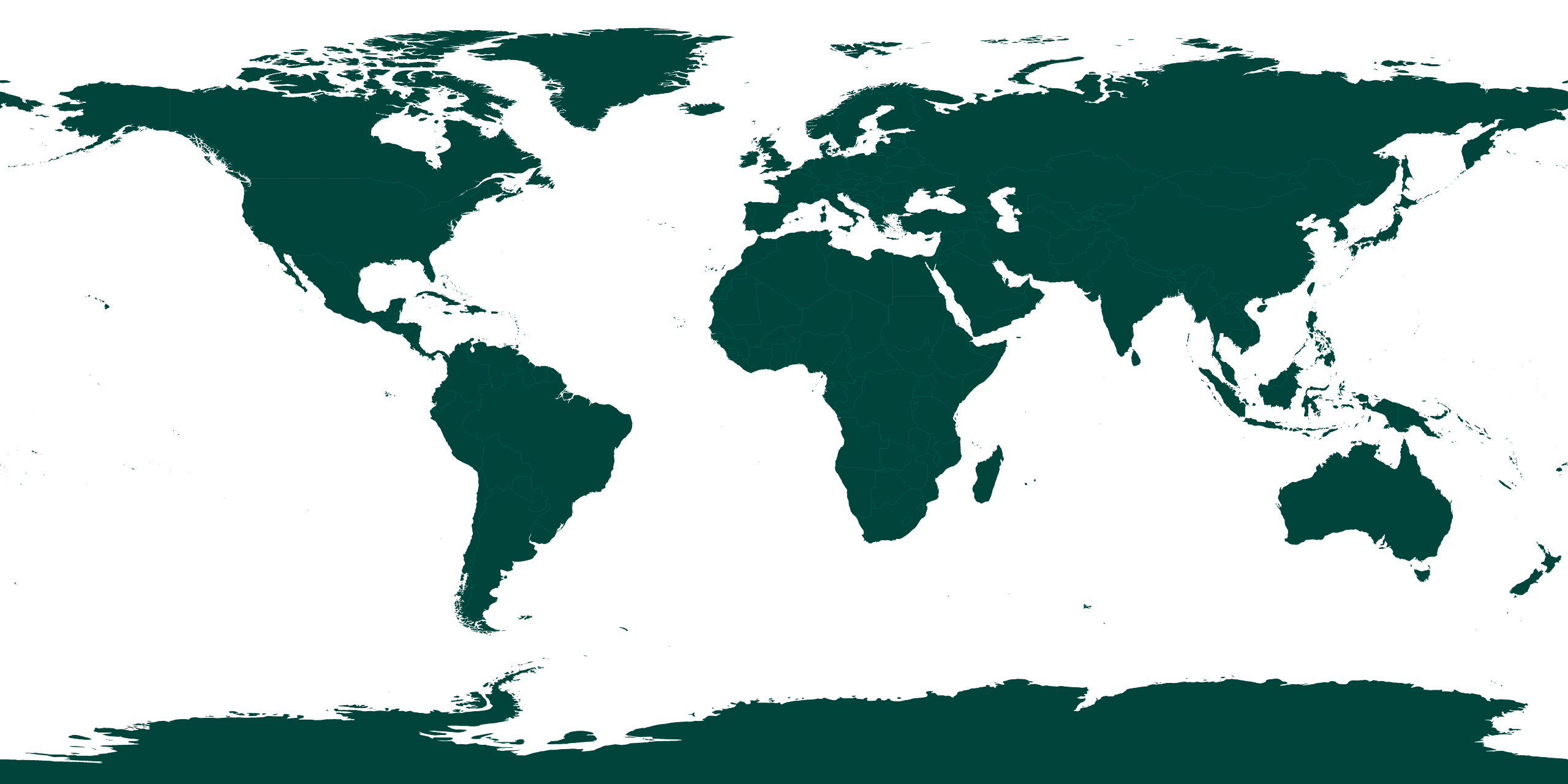 2560x1280 World map (Equirectangular projection) in dark teal on transparent background. Super Map World