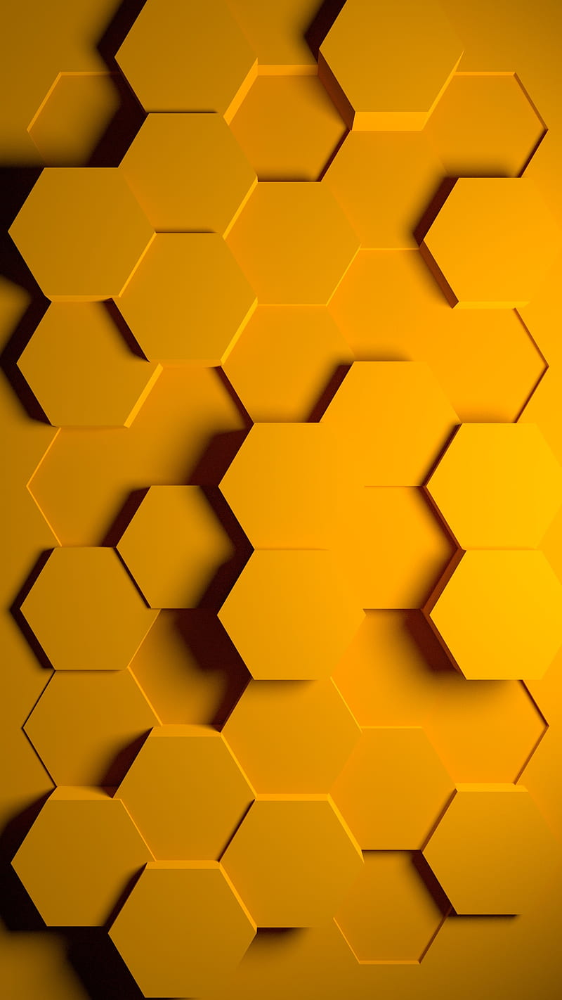 800x1422 Hexagons, 3D design, geometry, honey, orange, pattern, sweet, yellow, HD phone wallpaper