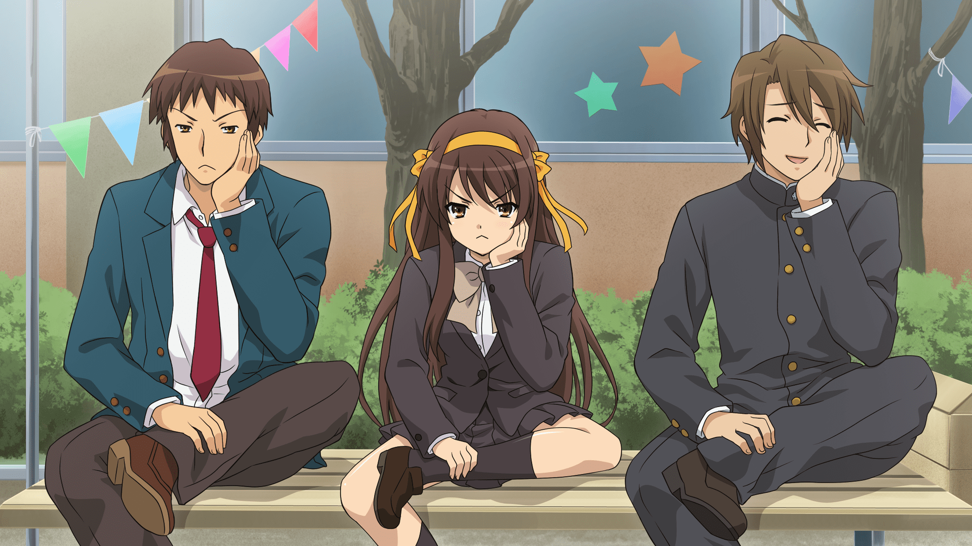 1920x1080 The Melancholy of Haruhi Suzumiya: Kyon, Haruhi & Itsuki HD Anime Wallpaper