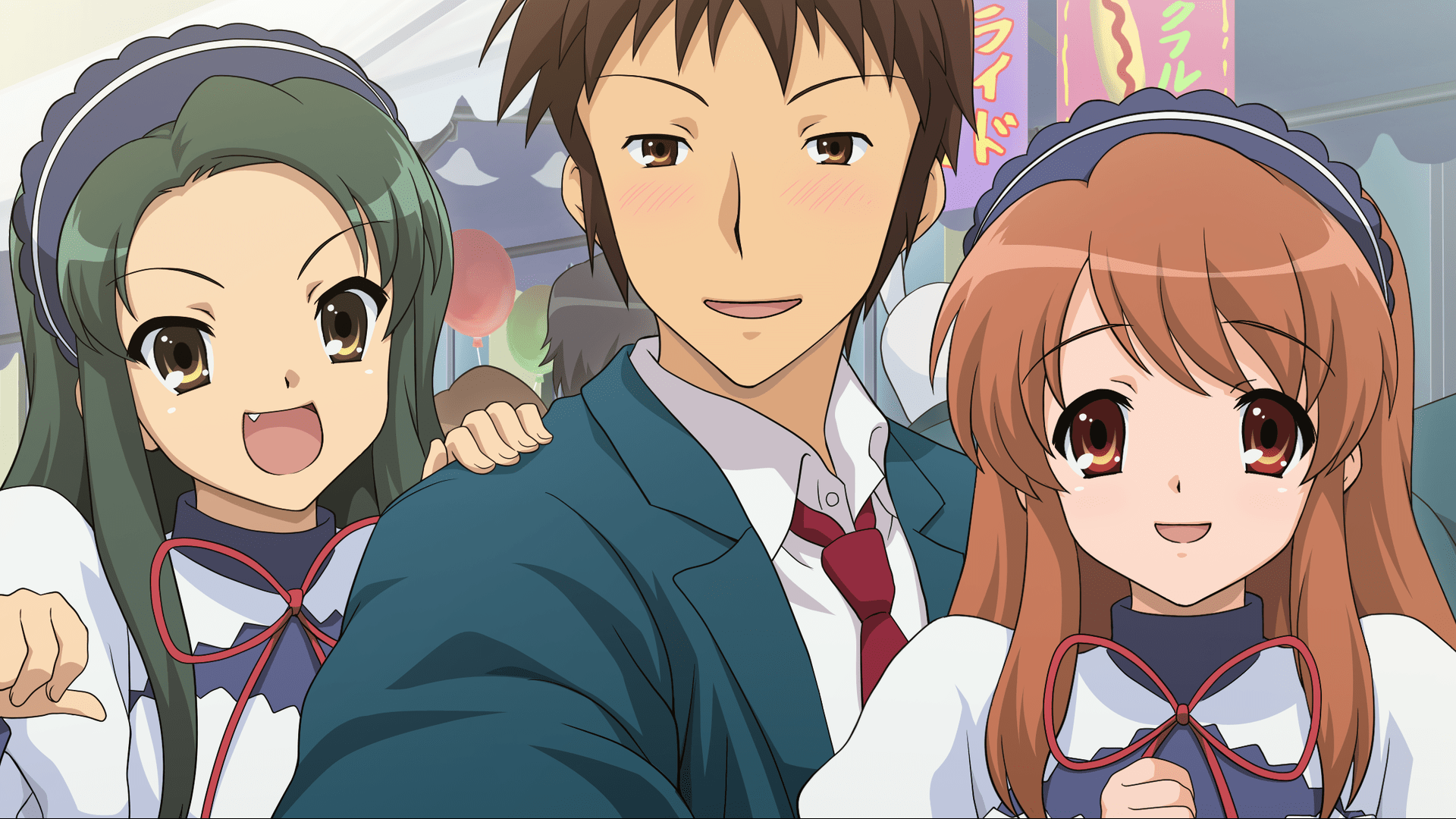 1920x1080 Melancholy of Haruhi: Kyon, Tsuruya & Mikuru