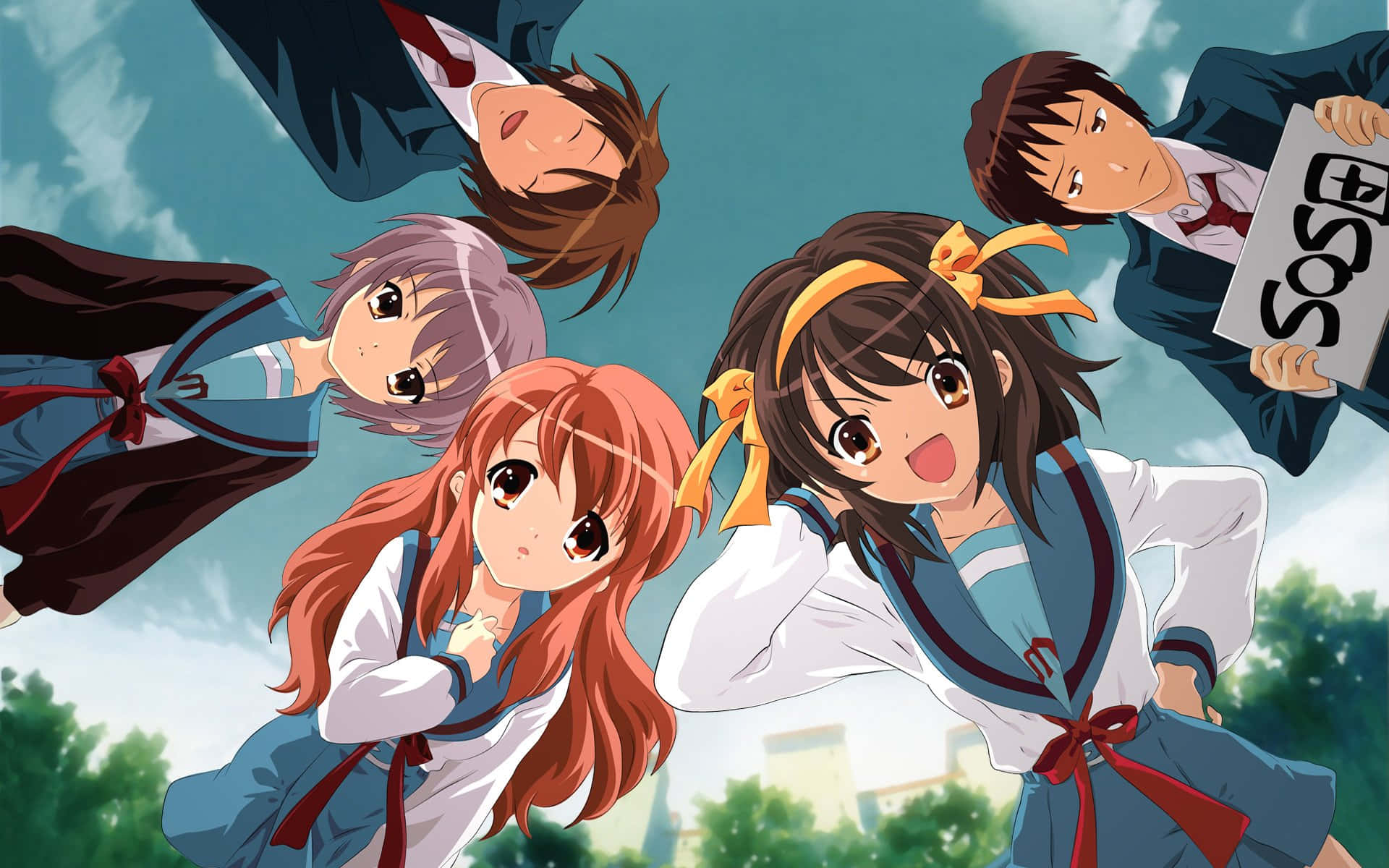 1920x1200 Download Haruhi Suzumiya and Kyon relaxing in a serene scene Wallpaper