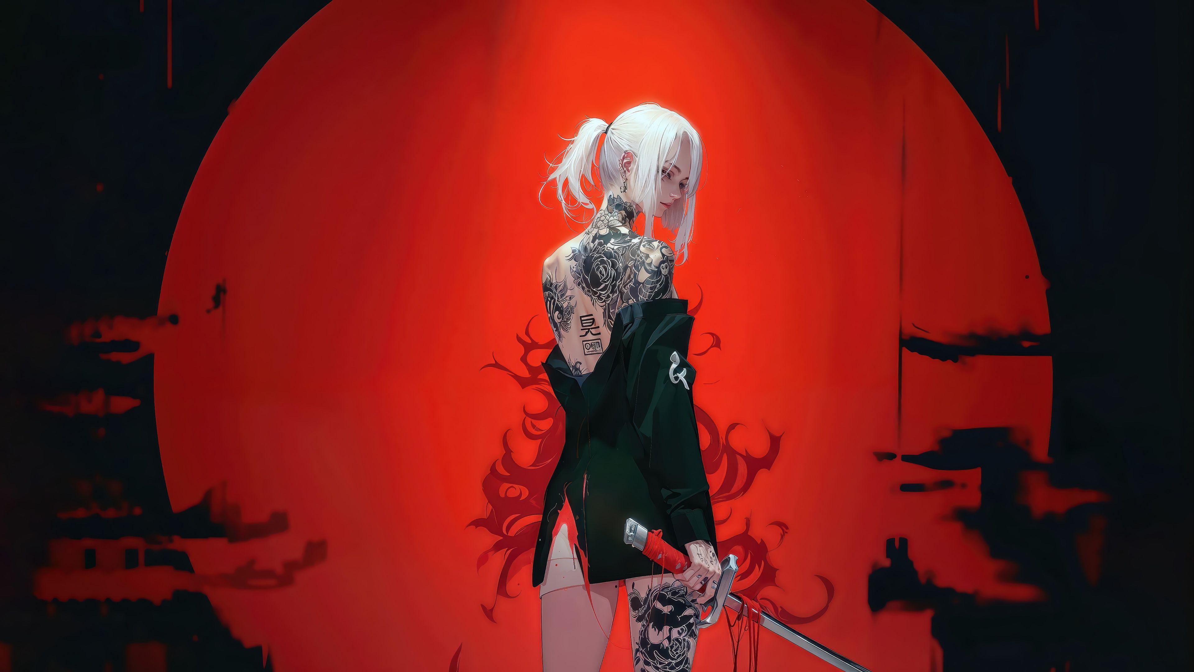 3840x2160 Gothic Samurai in a Fiery Abyss