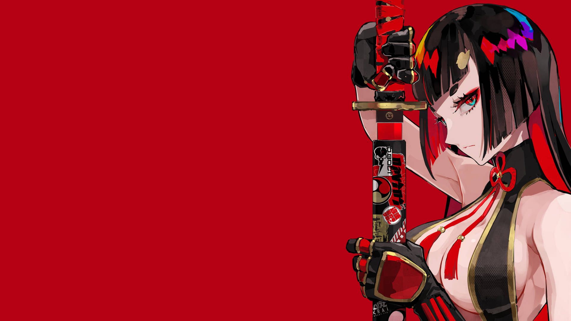 1920x1080 Download Red Anime Red Samurai Wallpaper