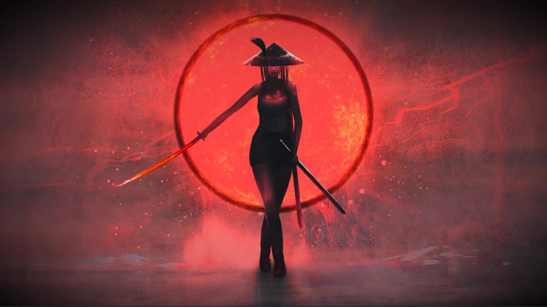 1920x1080 Samurai Girl Red Circle Live Wallpaper For Pc Live Wallpaper