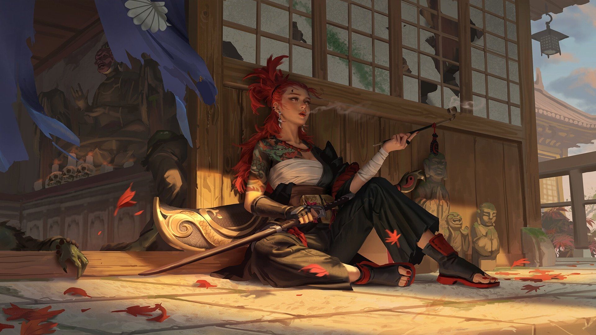 1920x1080 Red Haired Samurai Woman Warrior HD Wallpaper By Hou Chinax1080