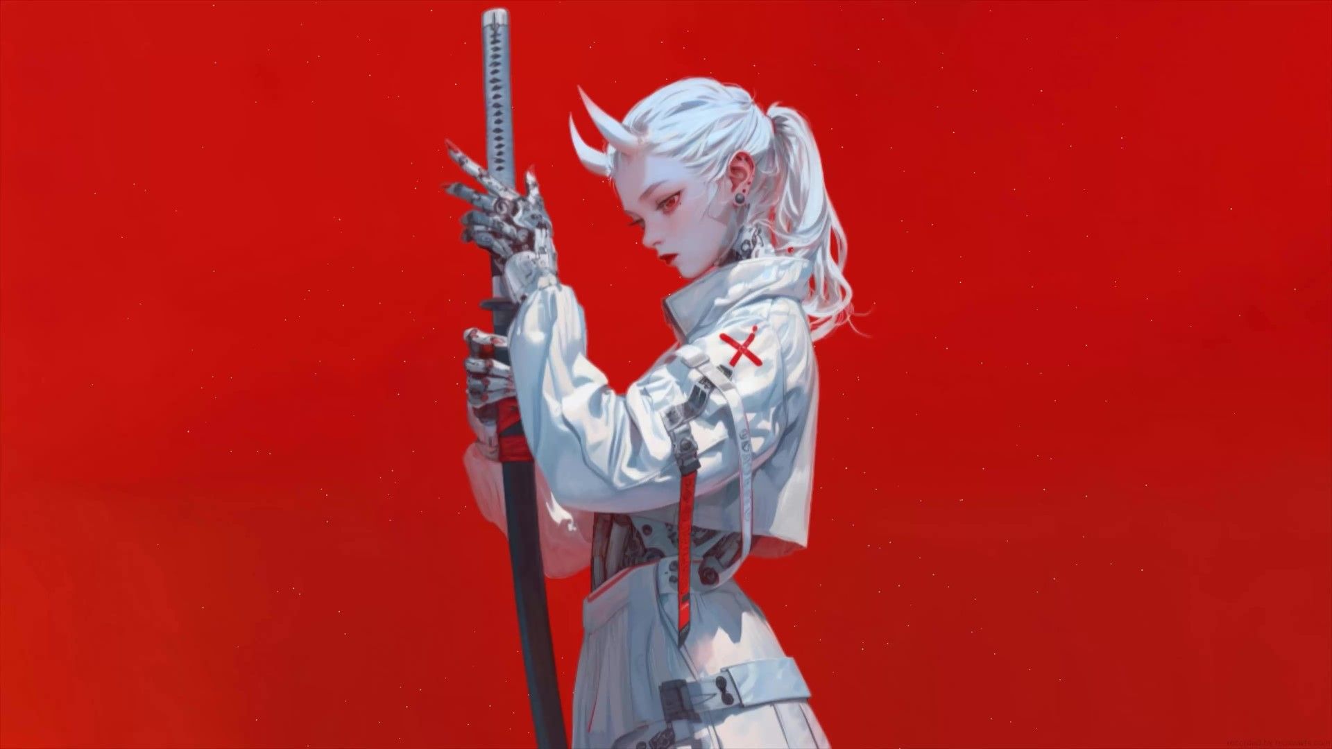 1920x1080 Oni Cyber Samurai Girl Live Wallpaper