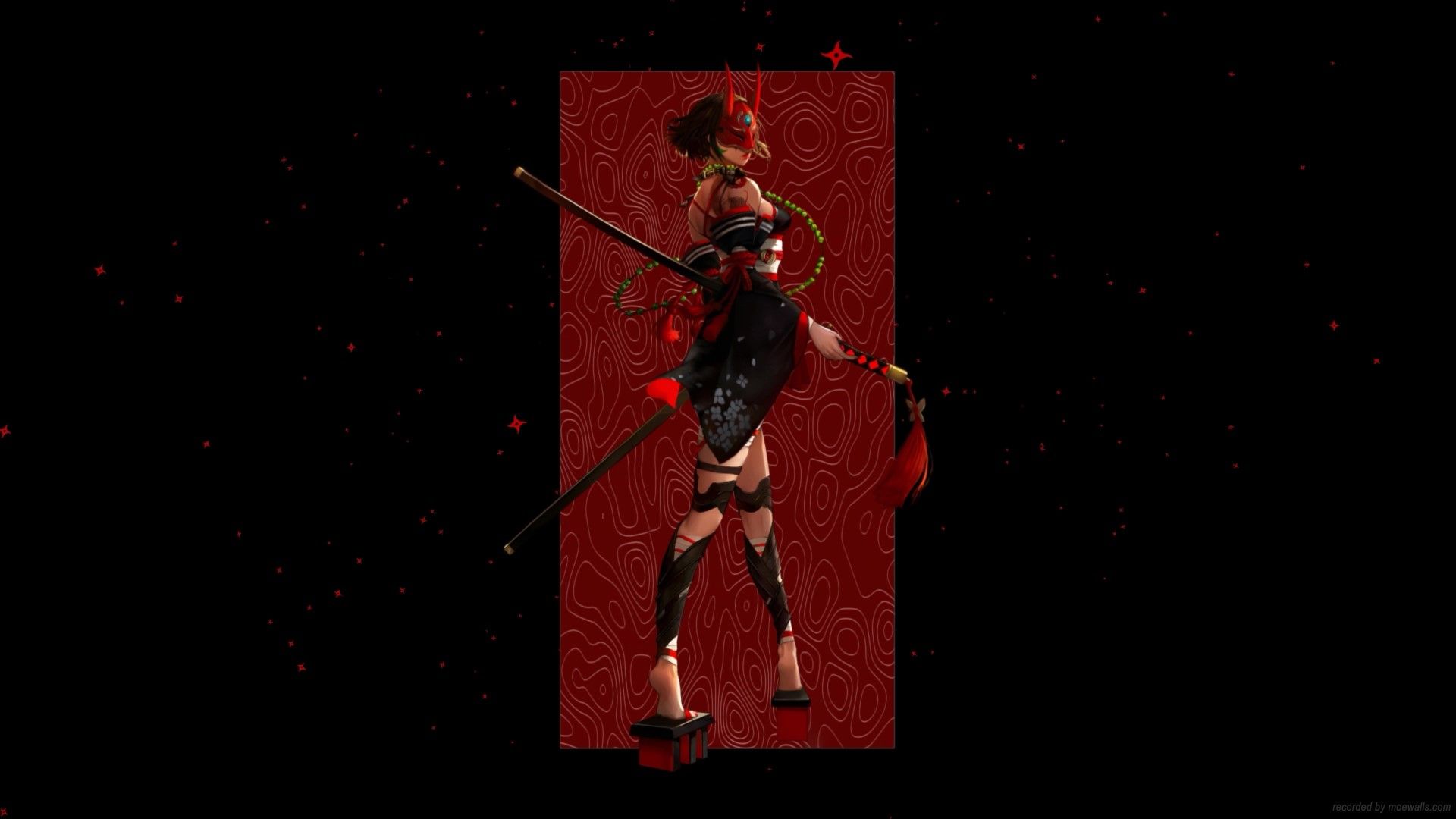 1920x1080 Samurai Girl Oni Mask Live Wallpaper