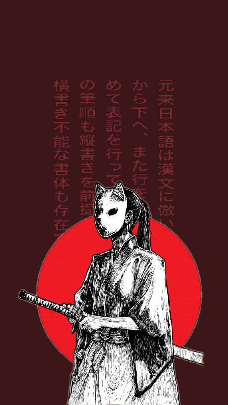 800x1422 Masked samurai, kimono, red, japanese, japan, katana, asia, mask, HD phone wallpaper