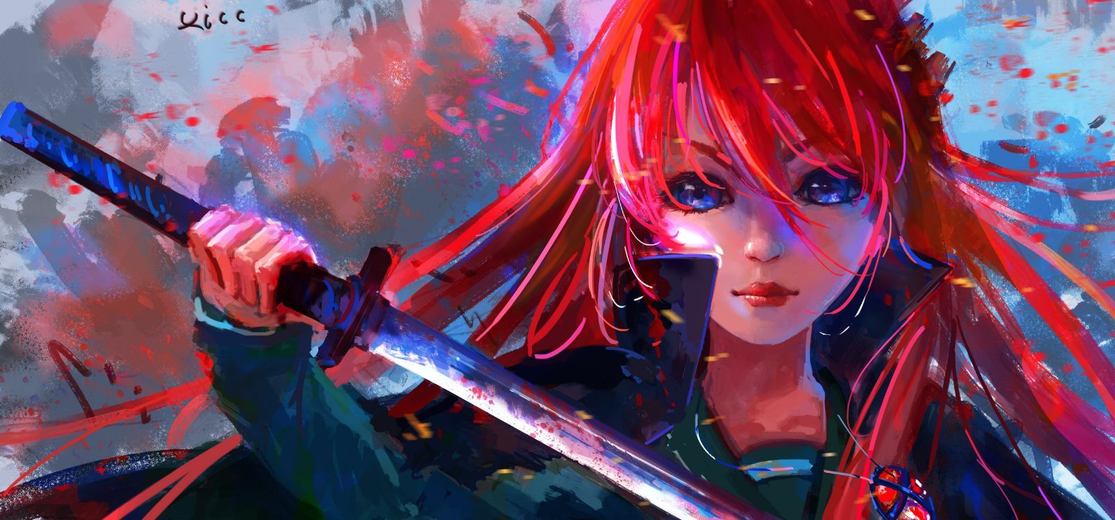 1608x750 Wallpaper Woman With Red Hair Anime Character, Background Free Image