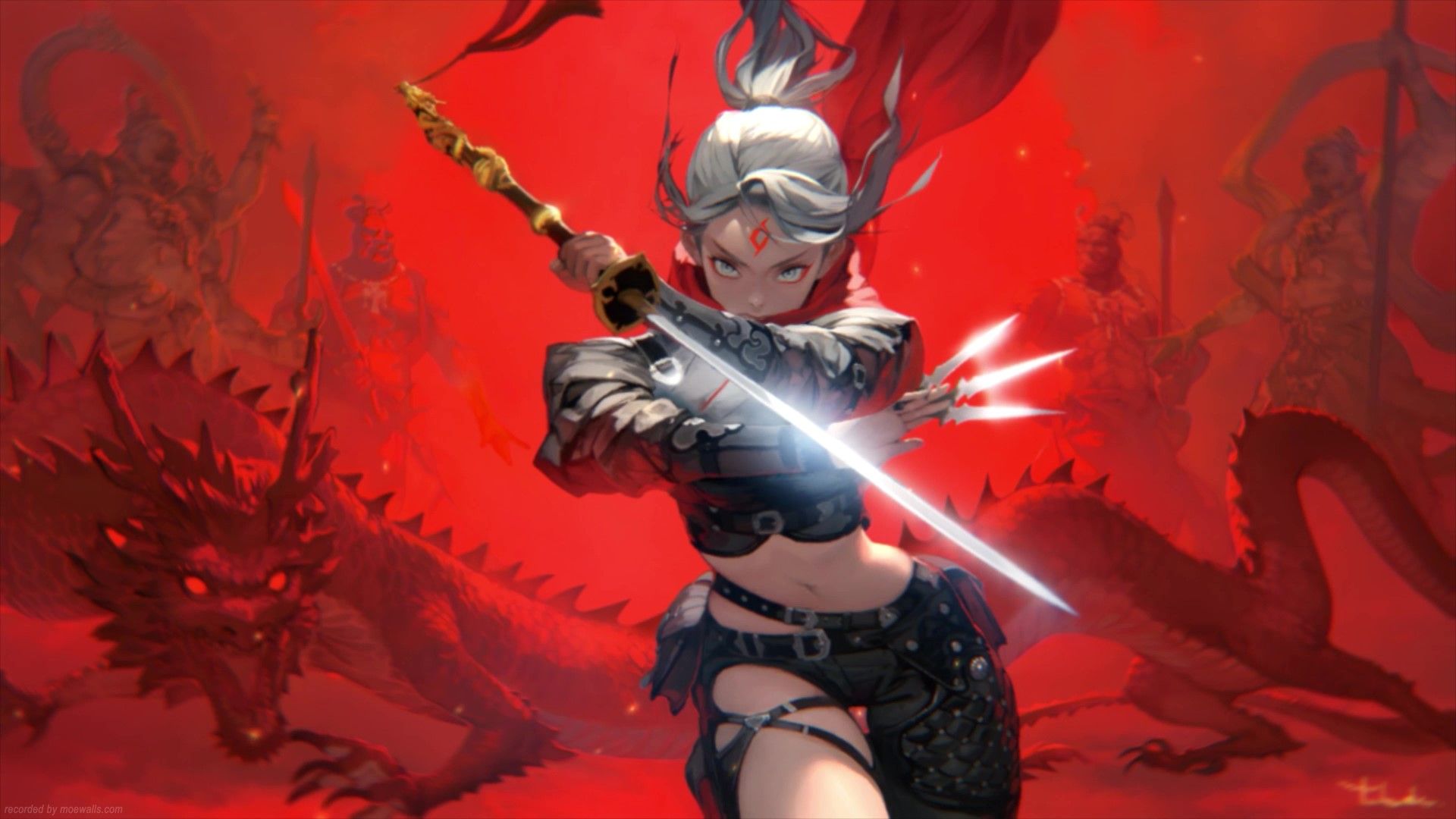 1920x1080 Fantasy Samurai Girl Red Dragon Live Wallpaper