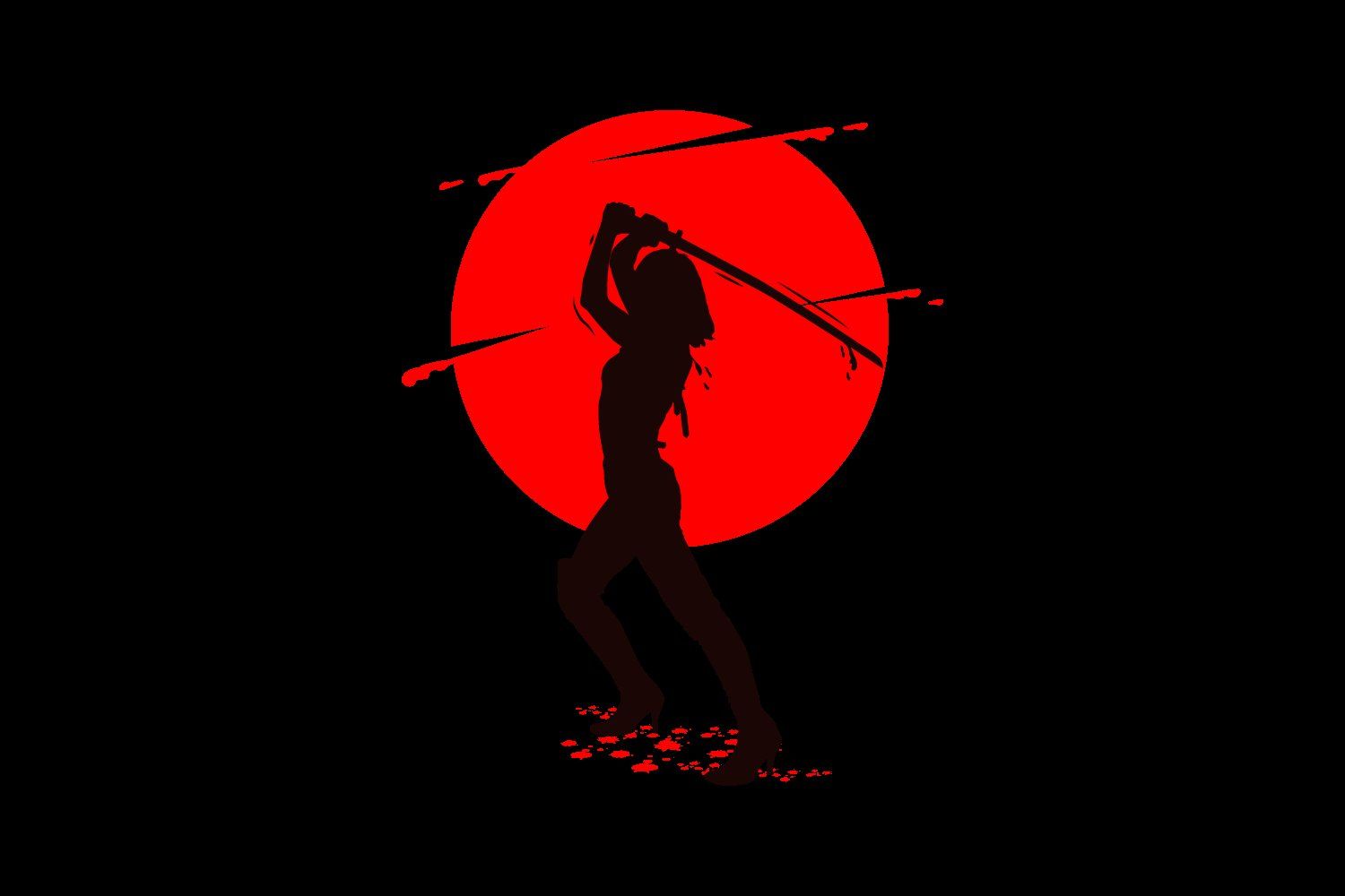 1500x1000 Silhouette samurai girl poster design art