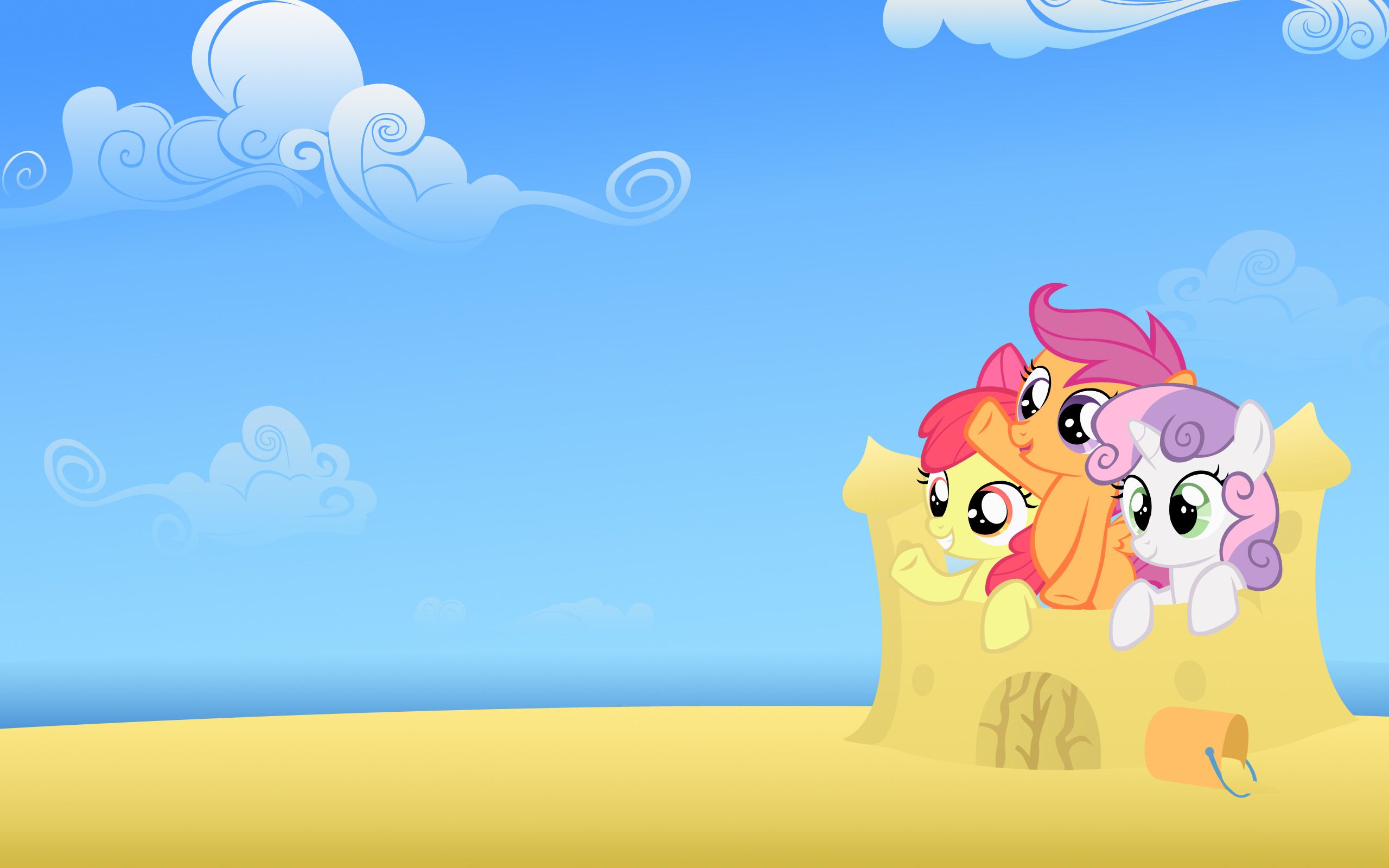 2560x1600 My Little Pony, Sweetie Belle, Scootaloo, Apple Bloom, Sky, Sand, Clouds, Blue, Yellow Wallpaper HD / Desktop and Mobile Background