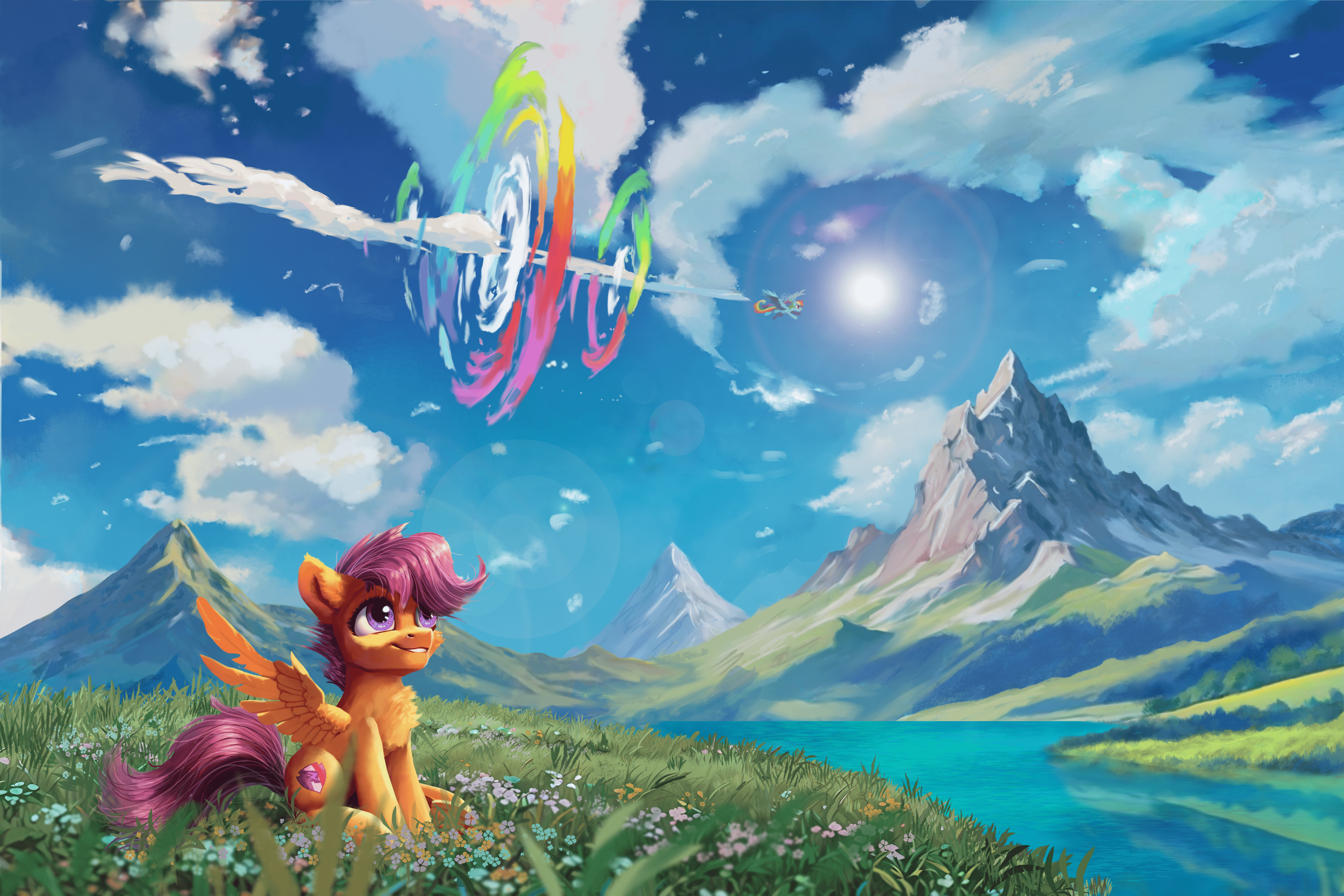 5400x3600 I drew Scootaloo watching Rainbow Dash do a fly by!