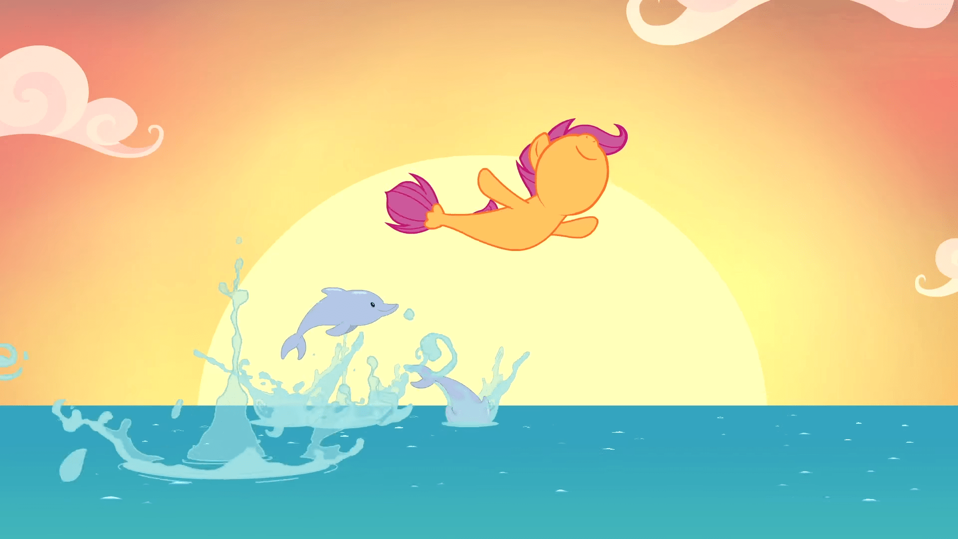 1920x1080 Safe, Screencap, Character:scootaloo, Species:pegasus, Species:pony, Species:seapony (g4), Episode:surf And Or Turf, G My Little Pony: Friendship Is Magic, Cute, Dolphin, Free Willy, Jumping, Nose In The Air, Sea Mcs, Seaponified, Seapony
