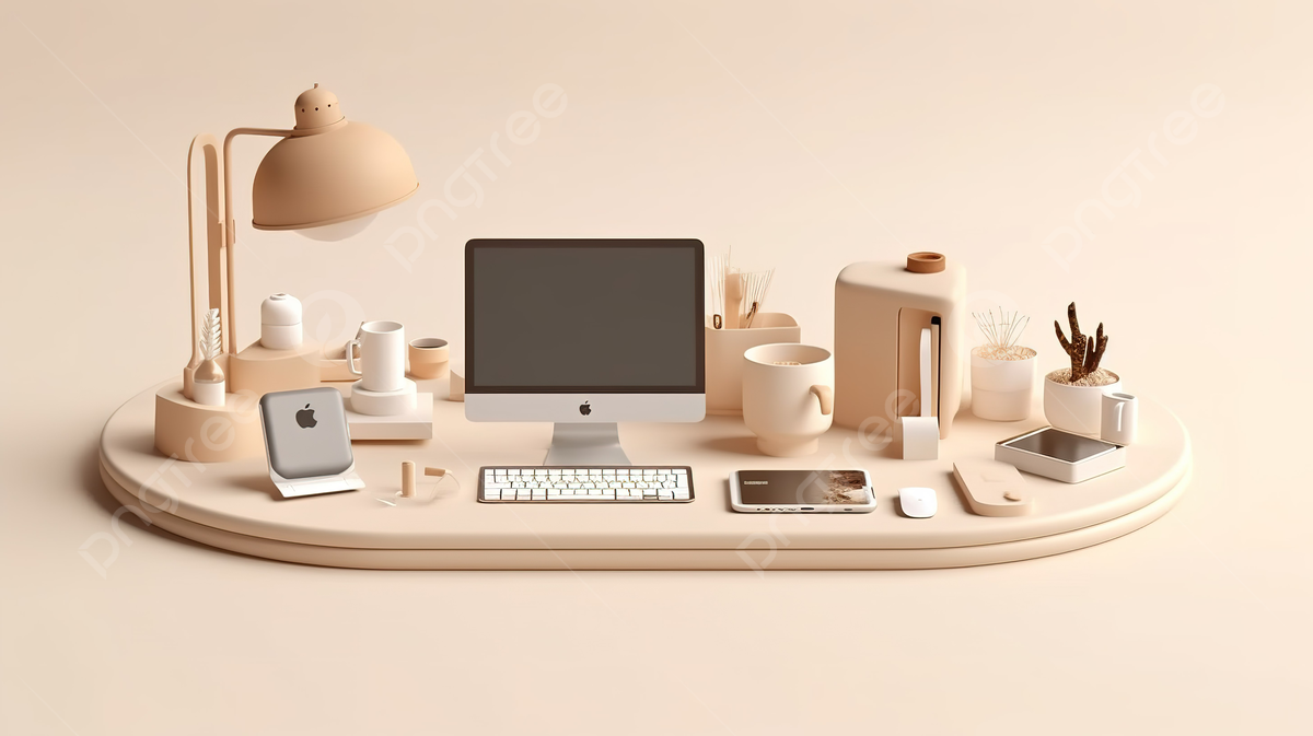 1200x673 Minimalist Office Workspace With Tech Icon 3D Rendered Computer Desk Interior, Digital 3D, Website Graphics, 3D Art Background Image And Wallpaper for Free Download