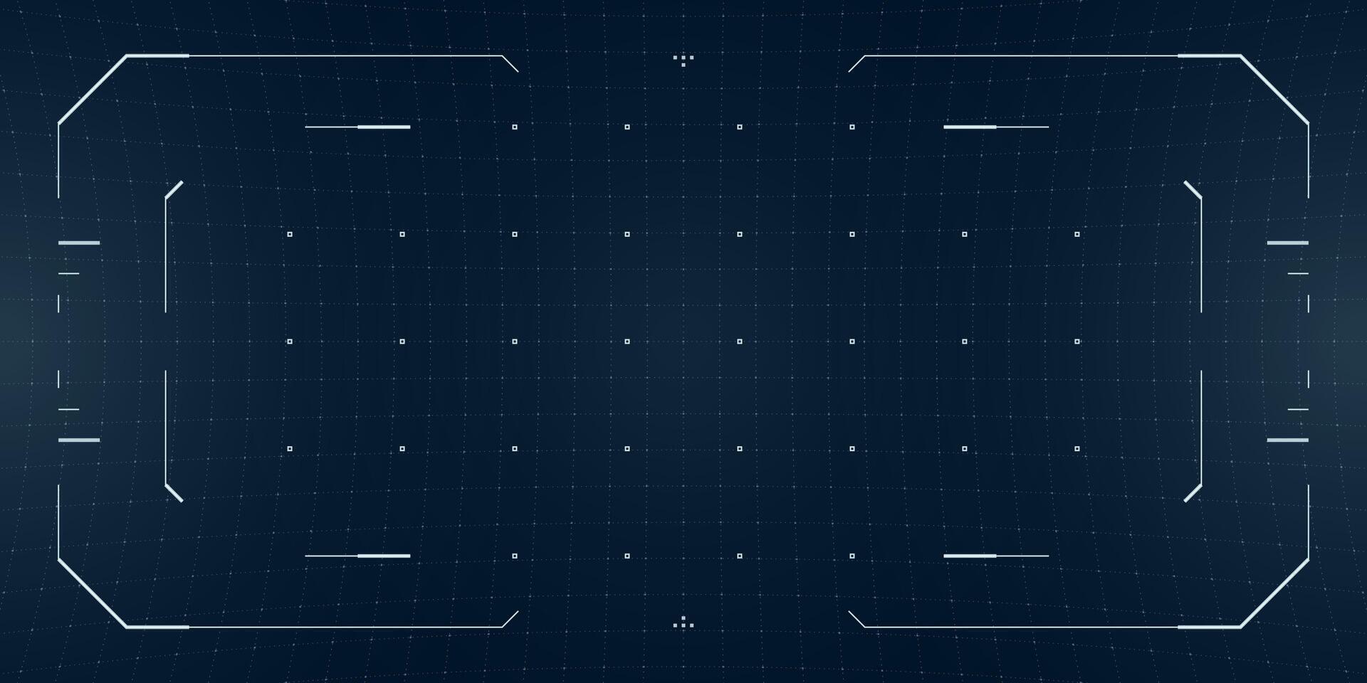 1920x960 Futuristic cyberpunk HUD overlay with glowing target reticle, glitch effects and digital frame. Tactical interface blends VR, drone cam and sci fi elements on a blue tech blueprint background. 67928247 Vector Art