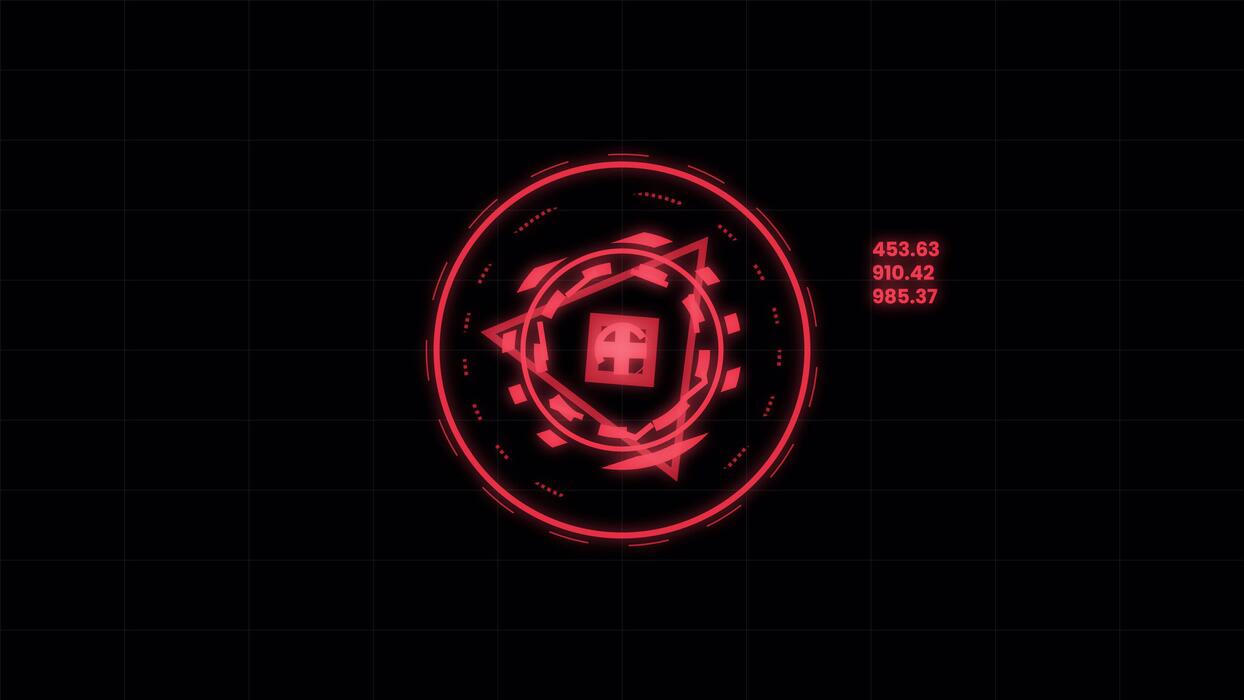 1244x700 Red Complex Geometric Square Cyberpunk HUD Futuristic UI Animation Motion Element 4K