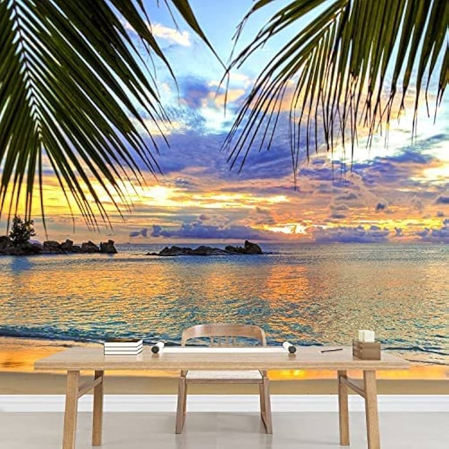 894x894 3D Wallpaper For Restaurant Café Seaside Sunset Beach Pier Natural Landscape Children'S Room Wallpaper Mural 3D Peel And Stick Self Adhesive Wall Sticker Girl Room Decorate Wall Wallpaper Christmas G : Amazon.co.uk: DIY