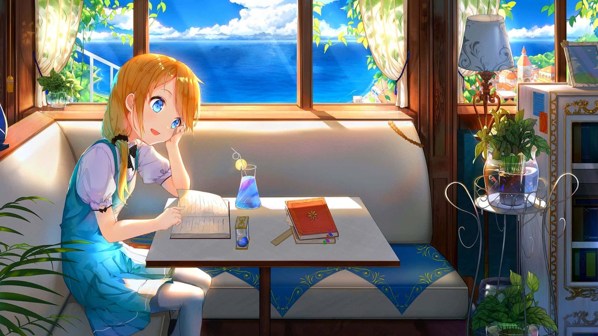 1920x1080 Download Beach Anime Cafe Background