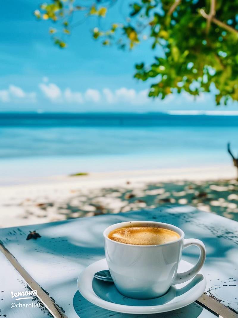 800x1070 Perfect Summer Morning: Aesthetic Beach Coffee & Ocean View
