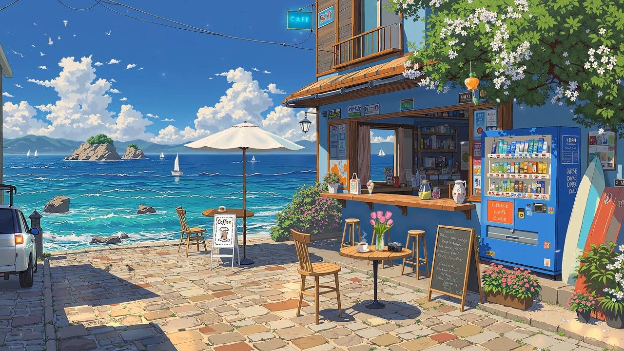 1280x720 Seaside Coffee & Lofi Beats ☕