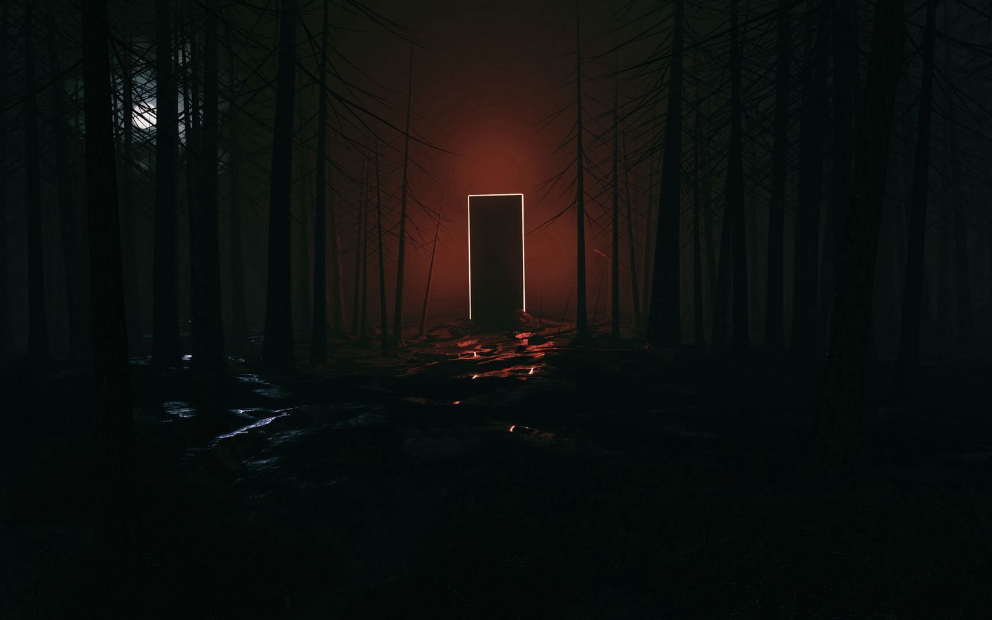 1440x900 Download wallpaper 1440x900 forest, dark, door, glow, portal widescreen 16:10 HD background