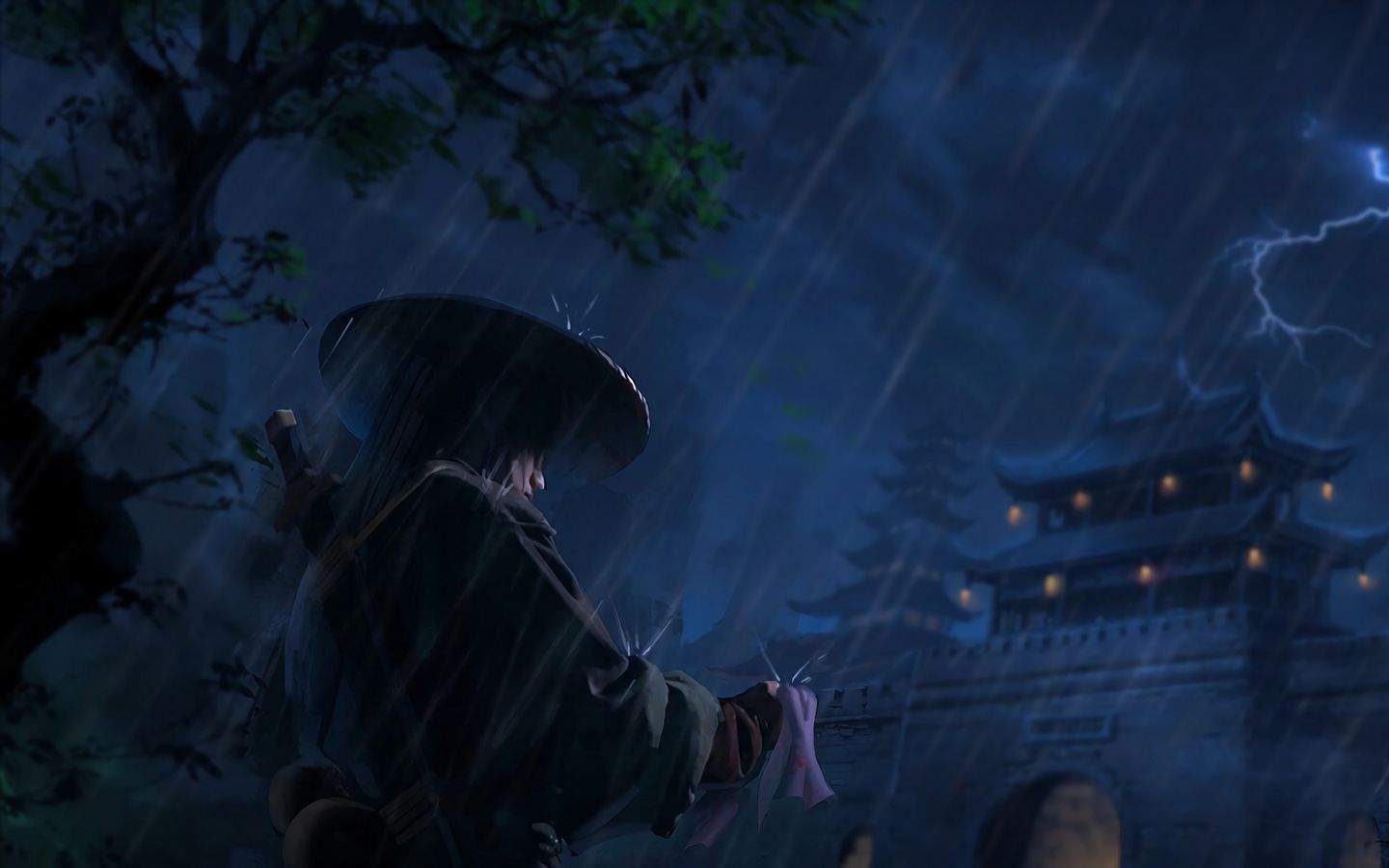 1440x900 Download wallpaper 1440x900 samurai, warrior, katana, rain, art, dark widescreen 16:10 HD background