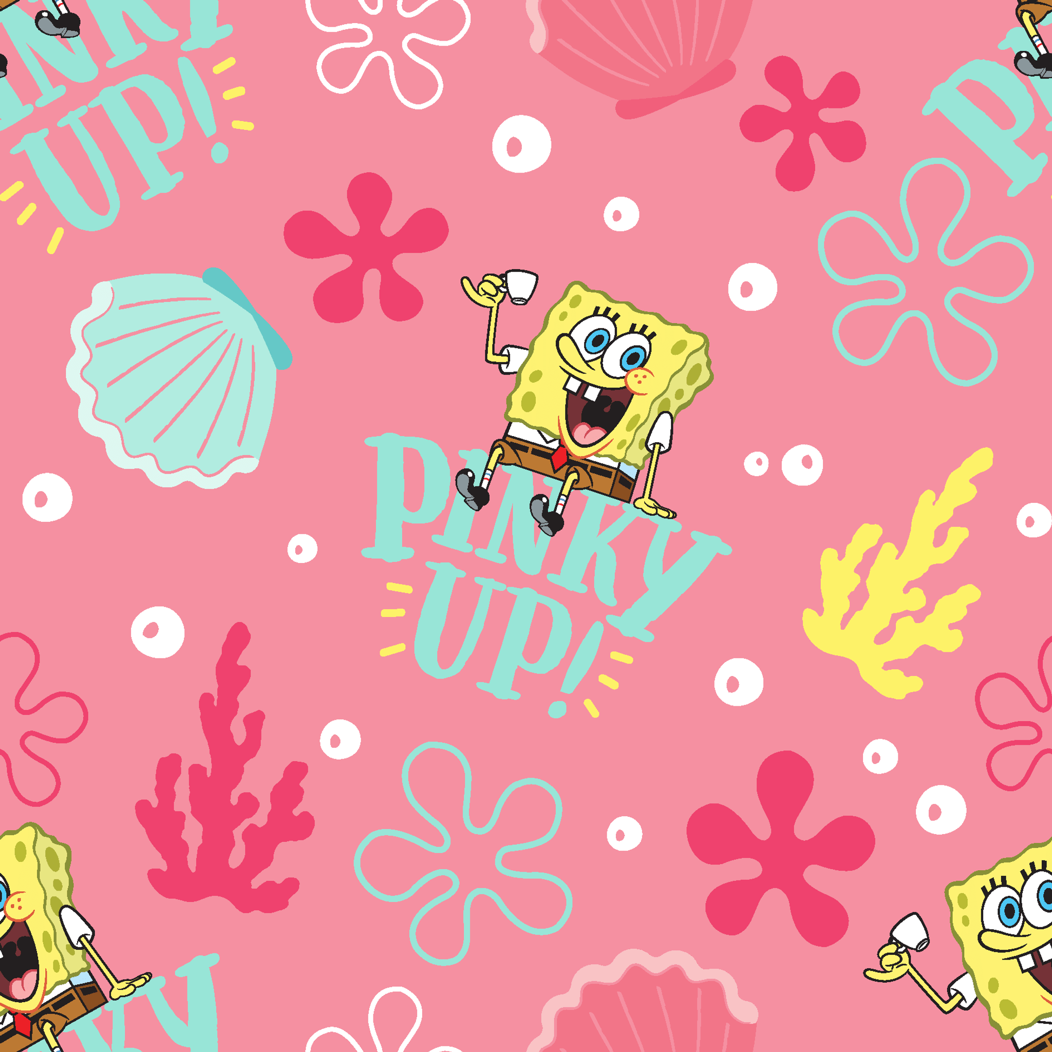 2048x2048 SpongeBob Pinky Up on Pink Fabric