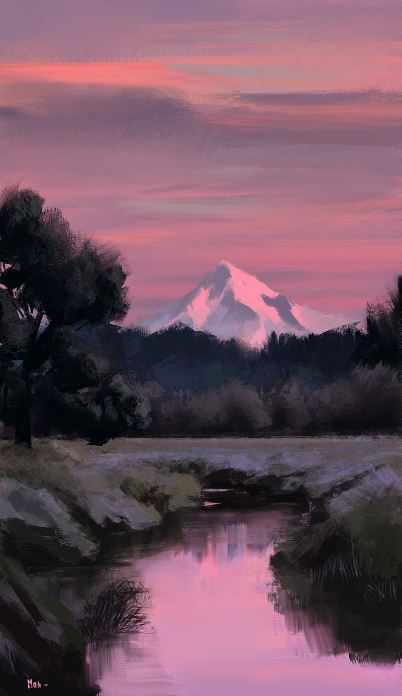 800x1385 Art, paints, landscape, mountains, HD phone wallpaper