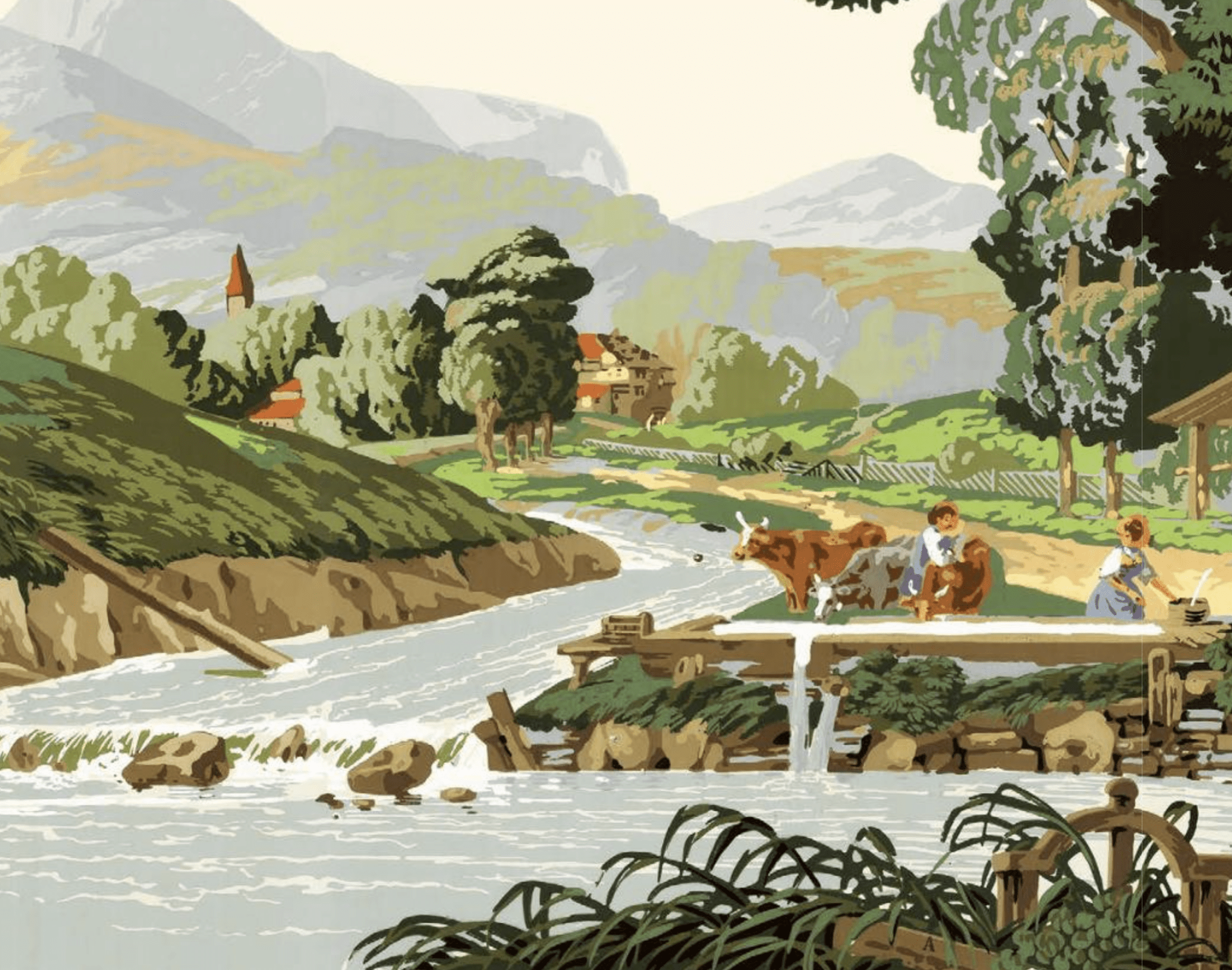 2034x1602 woodblock scenic wallpaper. Miss Mustard Seed
