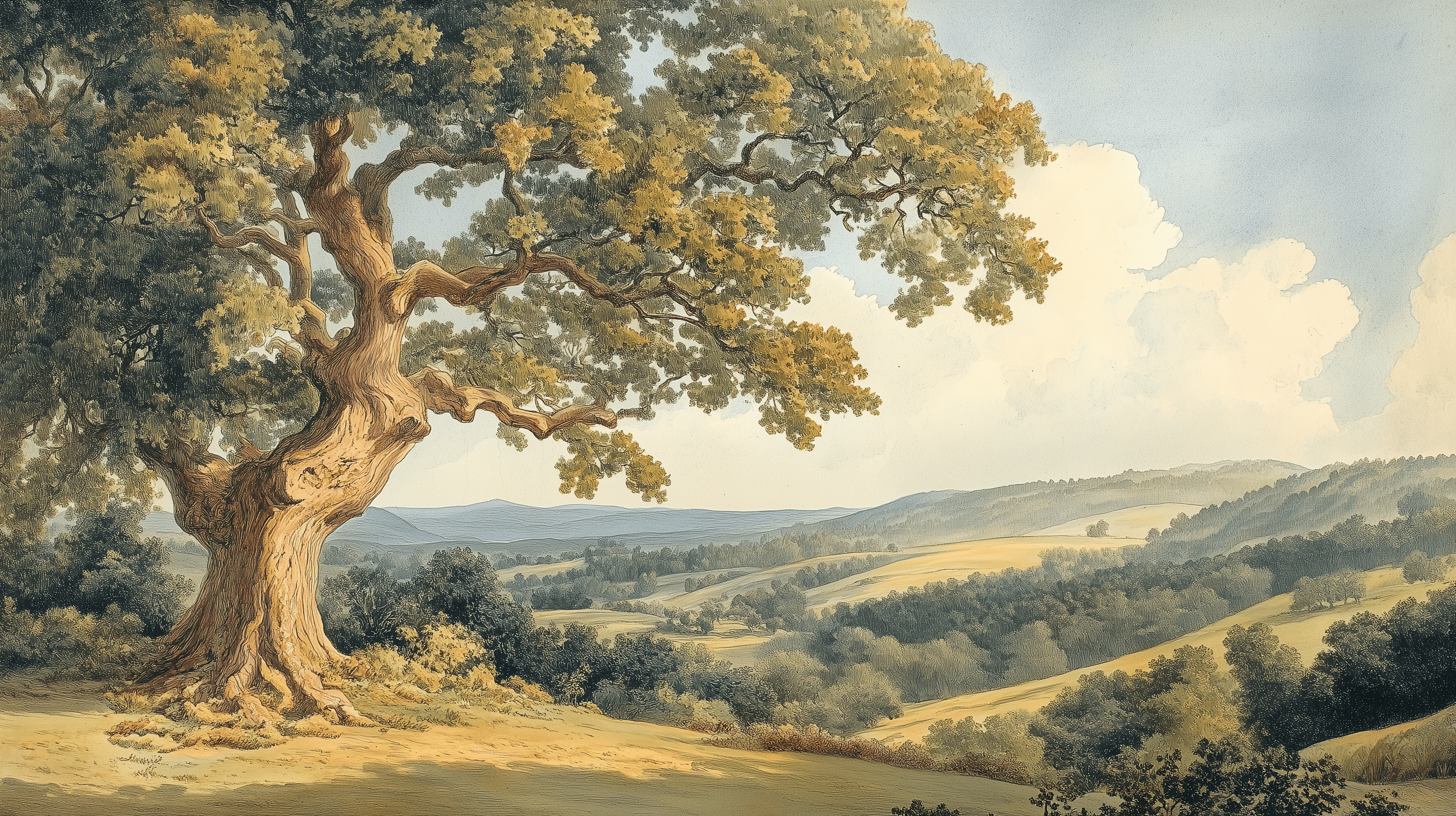2912x1632 Vintage Scenic Landscape Mural Tree & Field Classic Wallpaper Peel & Stick PVC Free / 180W X 132H